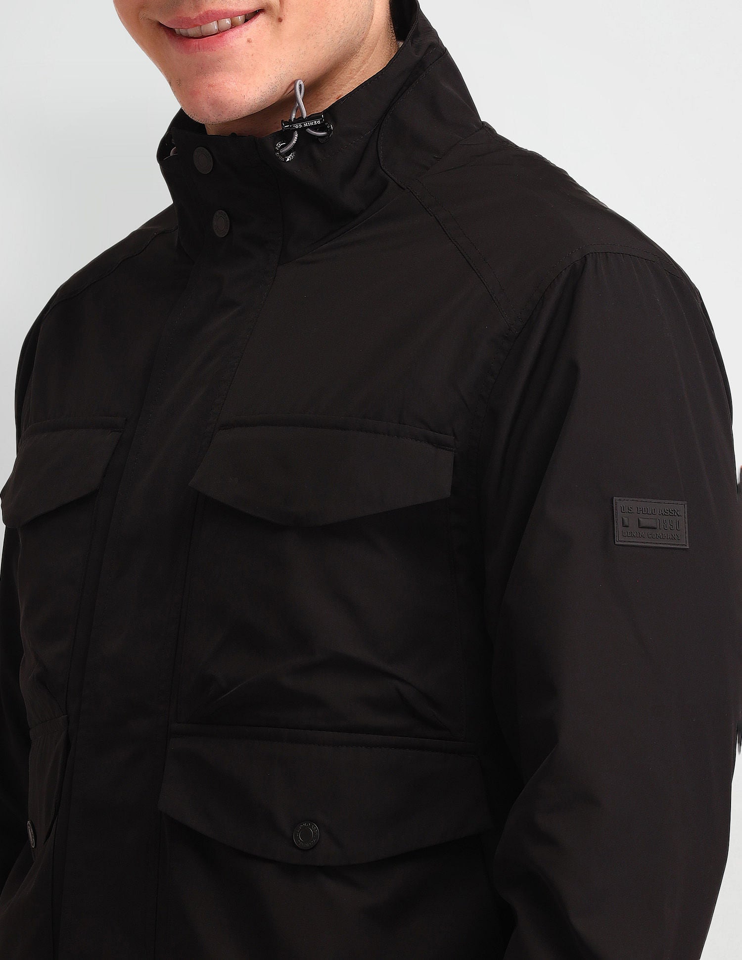 Regular Fit Solid Casual Jacket Black - U.S. Polo Assn. India | Large