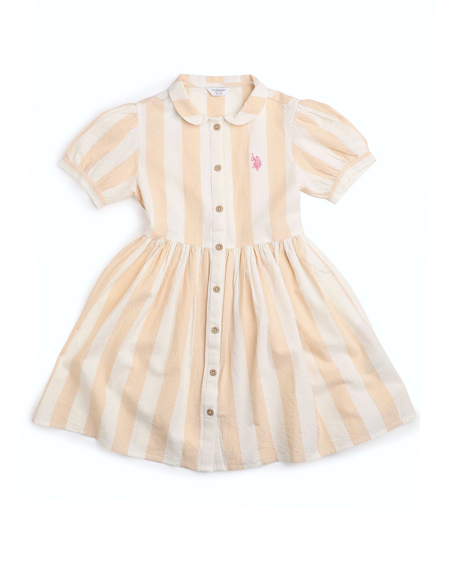 Girls Peter Pan Collar Shirt Dress Beige and Off White - U.S. Polo Assn. India | Large