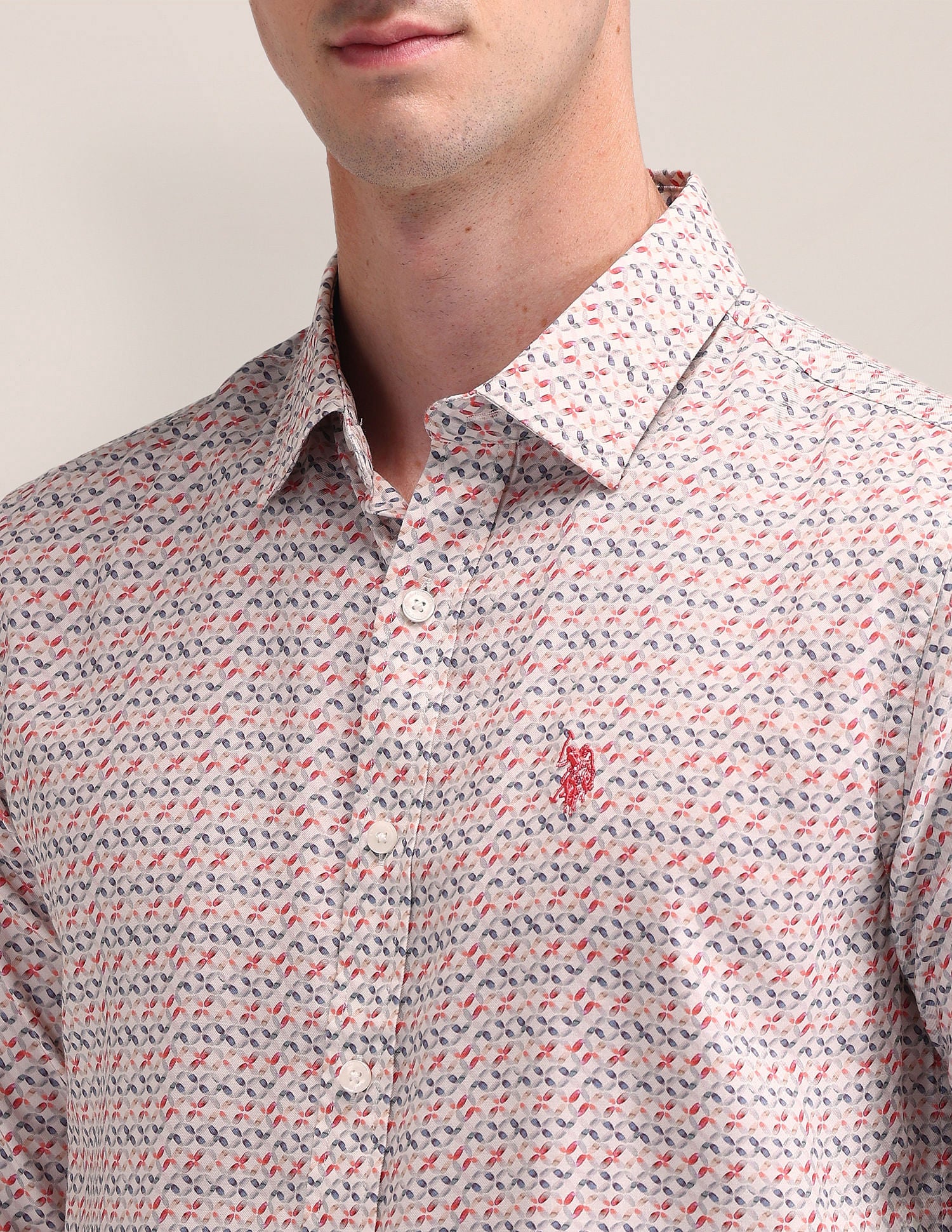 Tailored Fit Geometric Shirt Peach - U.S. Polo Assn. India | Large