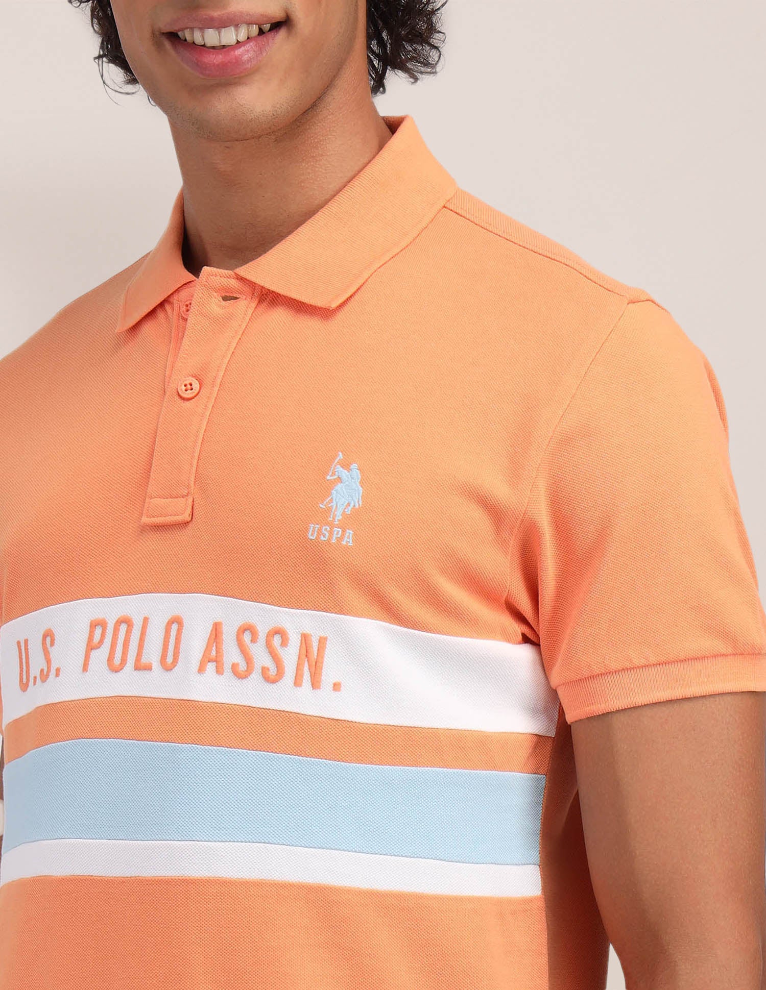 Horizontal Striped Slim Fit Polo Shirt Peach - U.S. Polo Assn. India | Large