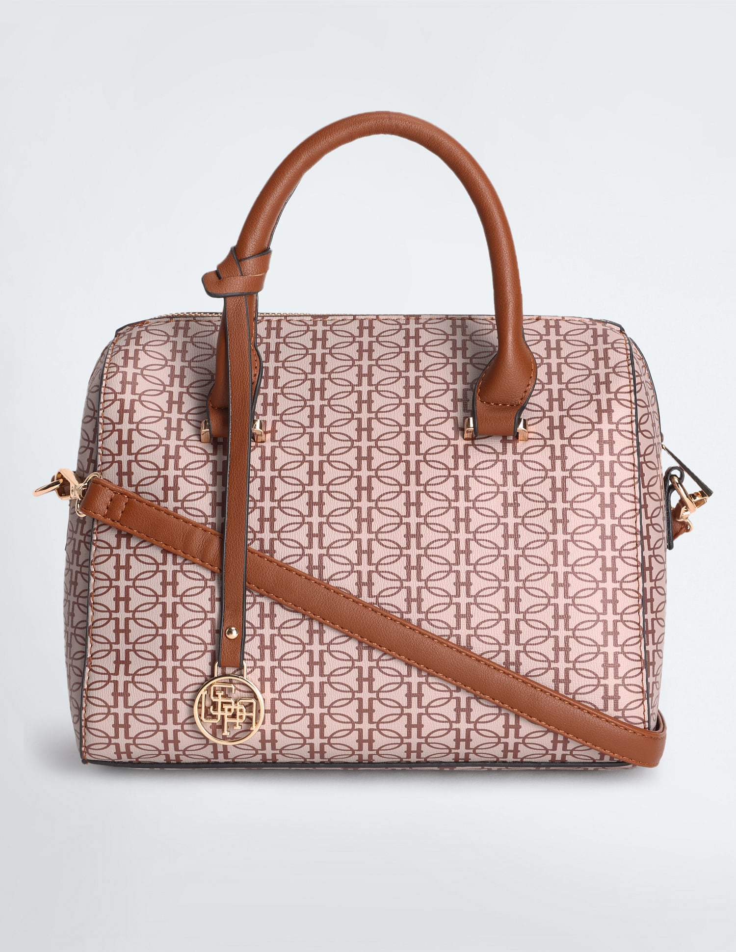 Geometric Print Bowler Handbag Beige - U.S. POLO ASSN. | Large