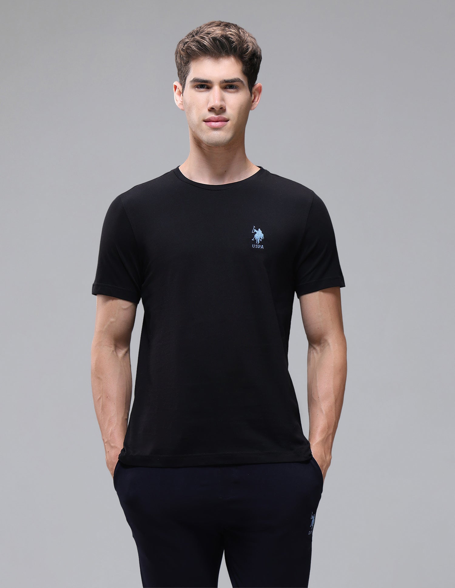 Tonal Logo Cotton 1633 Lounge T-Shirt - Pack Of 2 Blue and Black - U.S. Polo Assn. India | Large