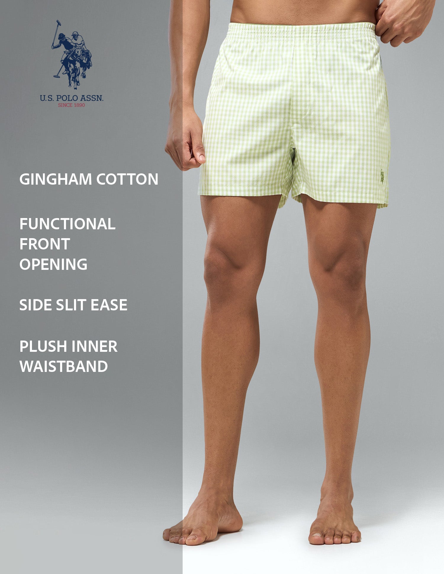 Gingham Checked OEX24 Boxer Shorts Green - U.S. Polo Assn. India | Large