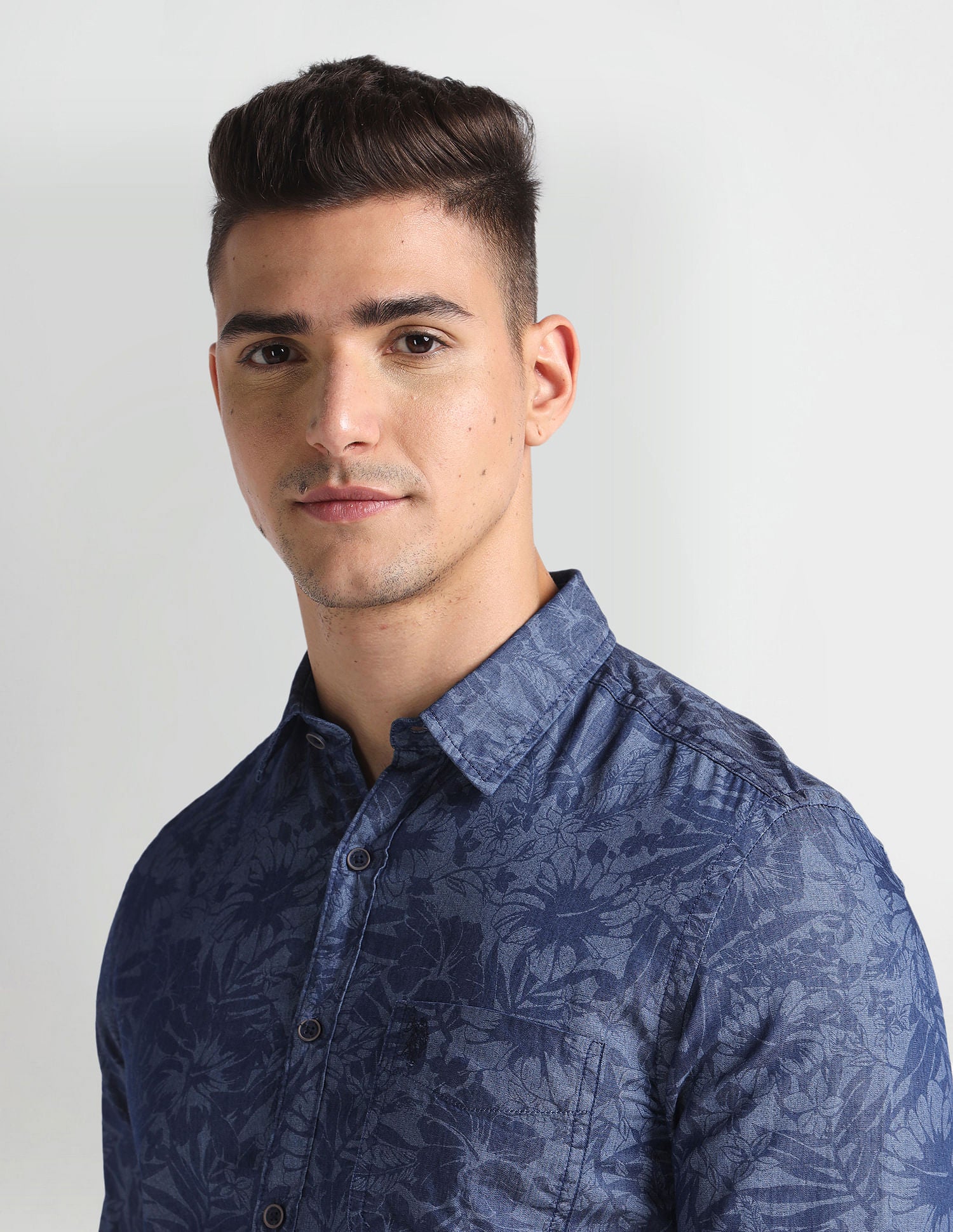 Floral Print Chambray Shirt Blue - U.S. Polo Assn. India | Large