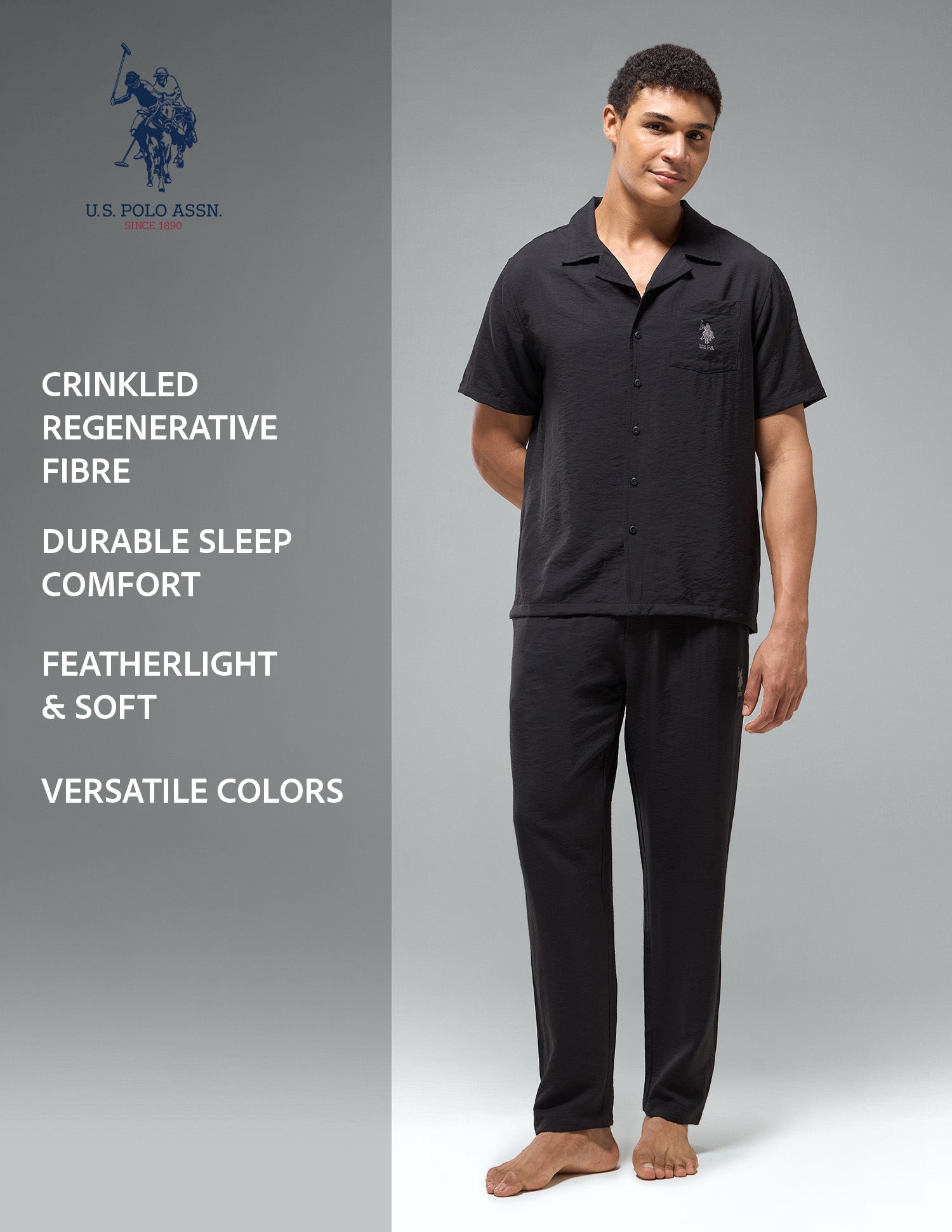 Crinkled Featherlight OESS02 Sleep Set Black - U.S. Polo Assn. India | Large