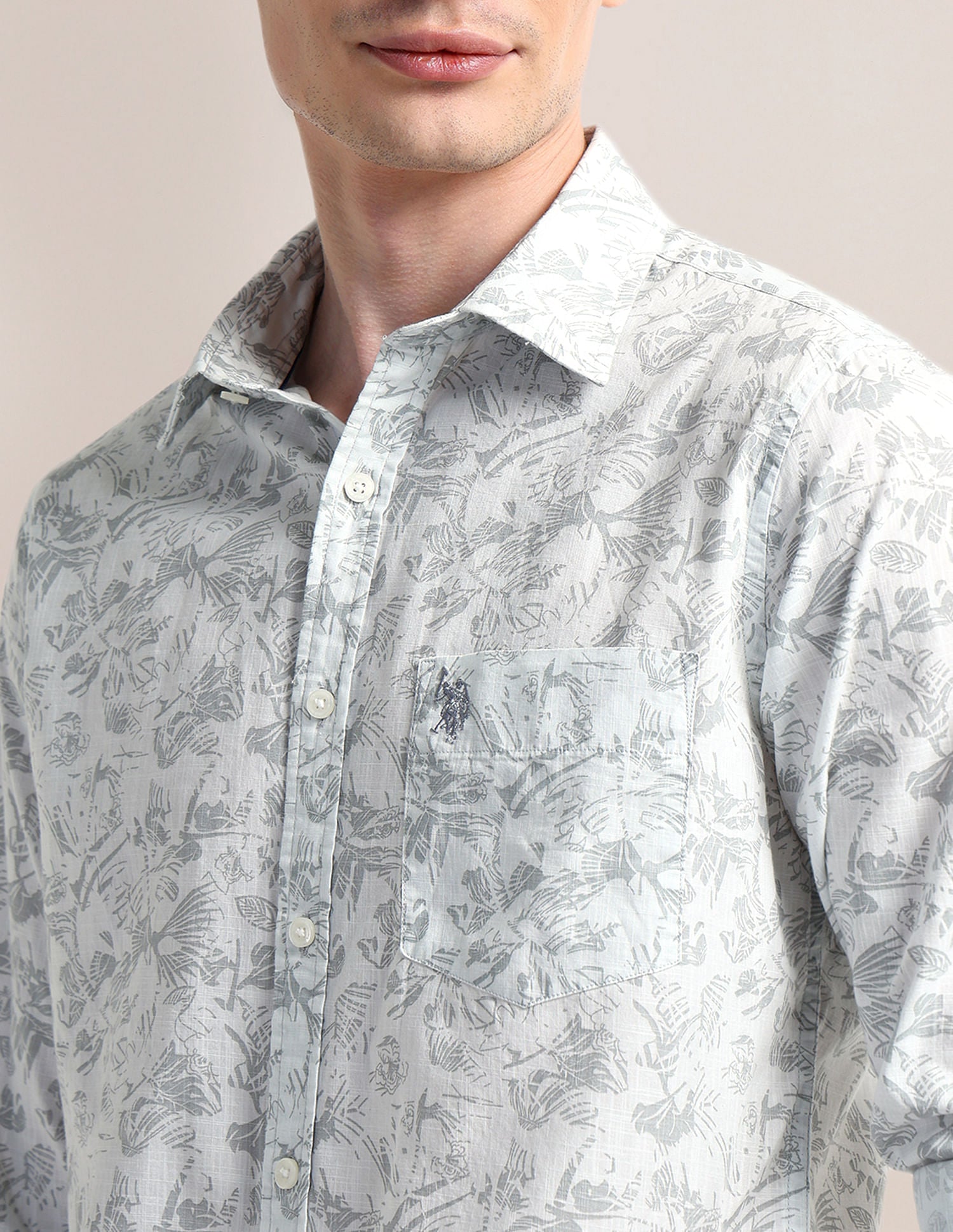 Cutaway Collar Premium Cotton Shirt Green - U.S. Polo Assn. India | Large