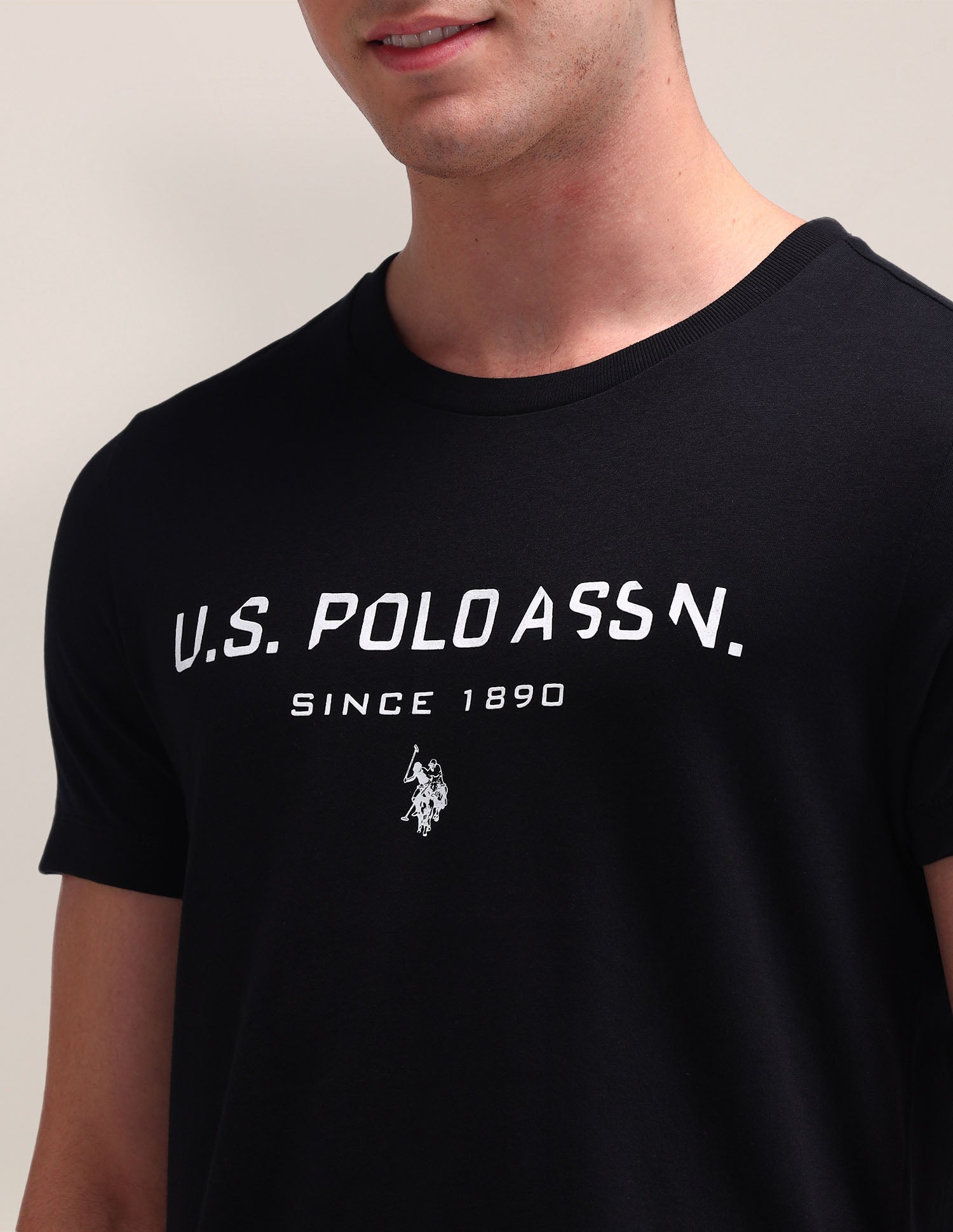 Brand Printed Cotton T-Shirt Black - U.S. Polo Assn. India | Large