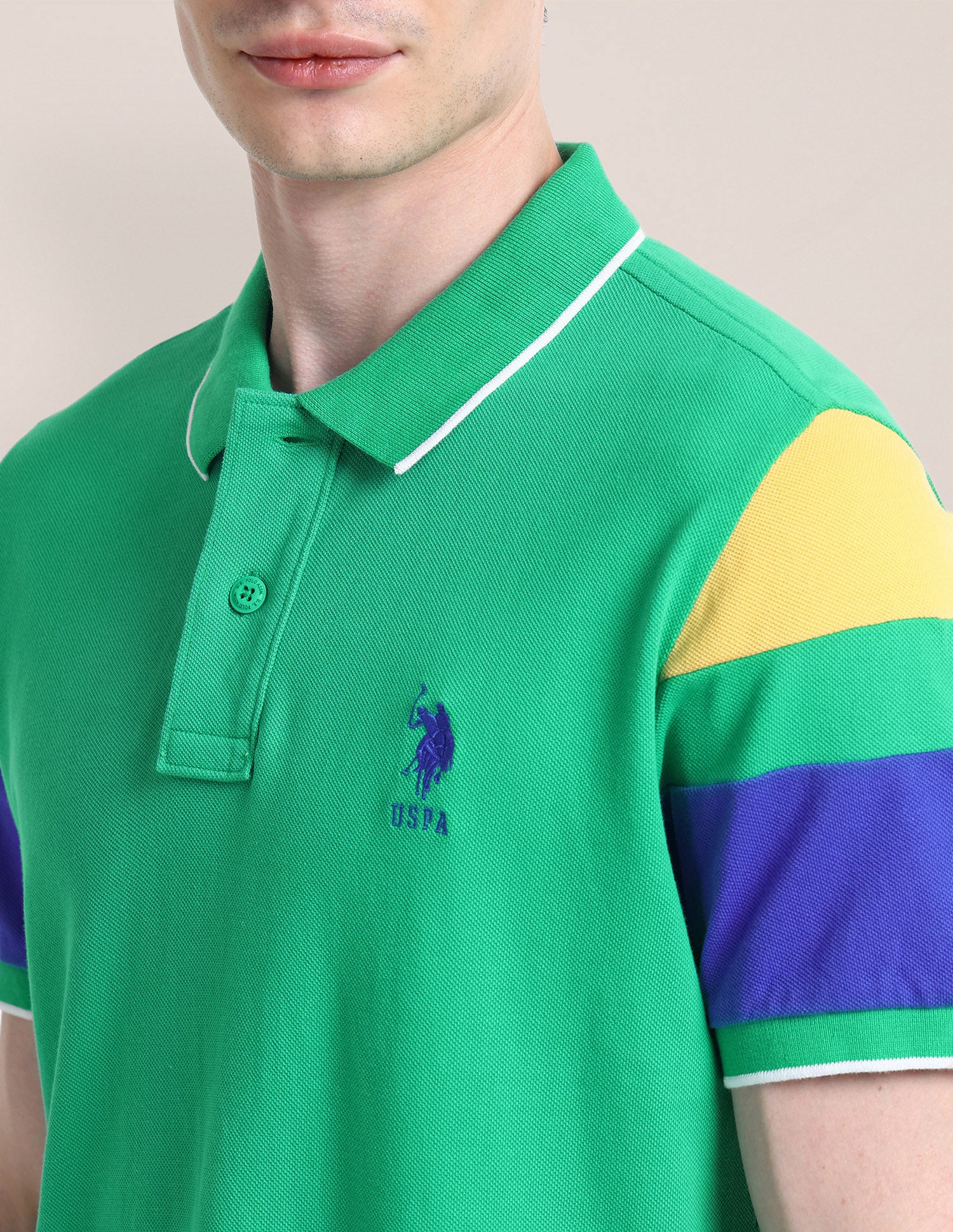 Colour Blocked Slim Fit Polo Shirt Green - U.S. Polo Assn. India | Large