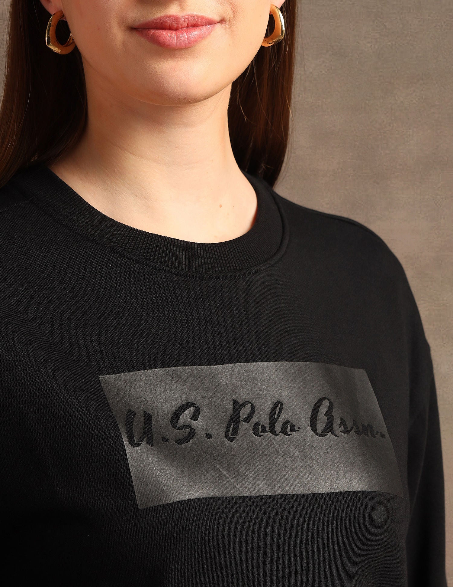 Crew Neck Tonal Graphic Print Sweatshirt Black - U.S. POLO ASSN. | Large