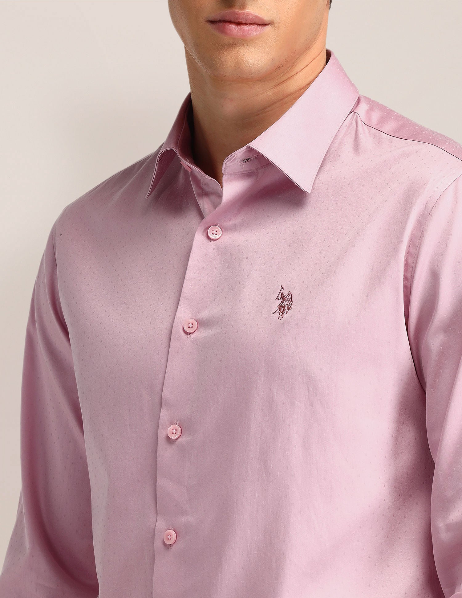 Dobby Weave Regular Fit Shirt Pink - U.S. Polo Assn. India | Large