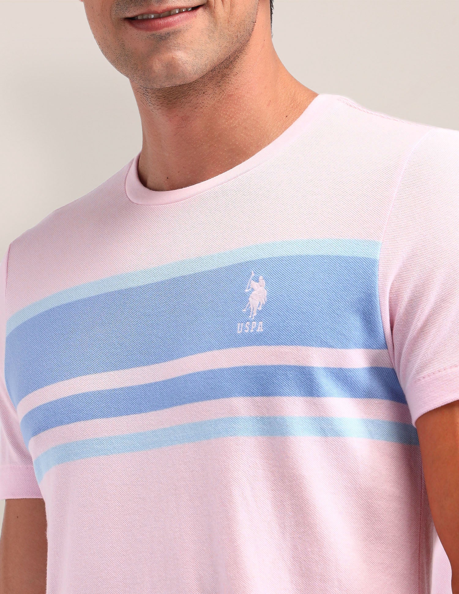 Horizontal Striped Slim Fit T-Shirt Pink - U.S. Polo Assn. India | Large