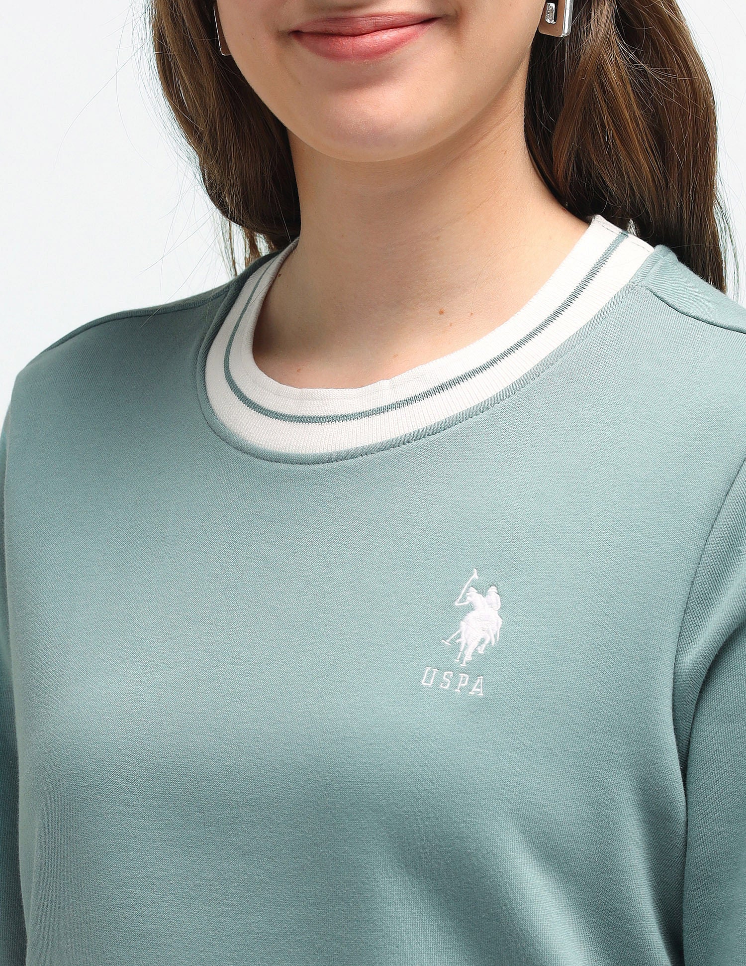 Striped Crew Neck Sweatshirt Turquoise - U.S. POLO ASSN. | Large