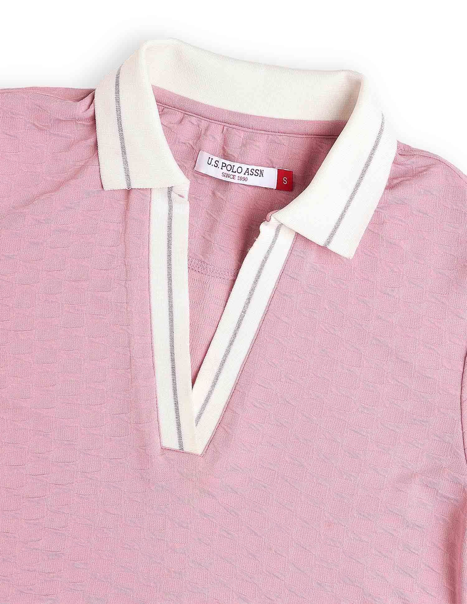 Tipped Collar Textured Polo Shirt Pink - U.S. Polo Assn. India | Large