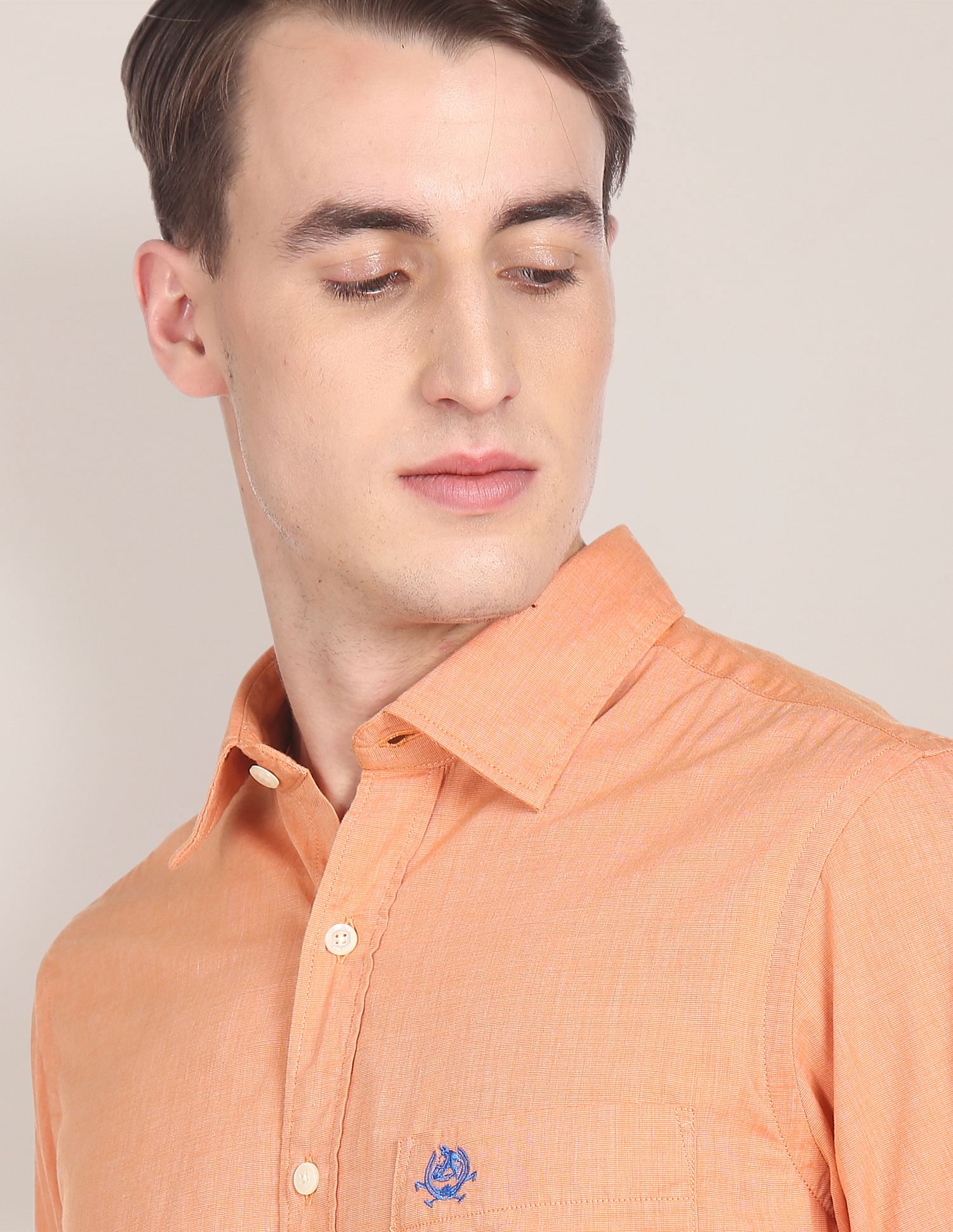 Men Orange Premium Cotton Tailored Regular Fit Solid Casual Shirt – U.S ...