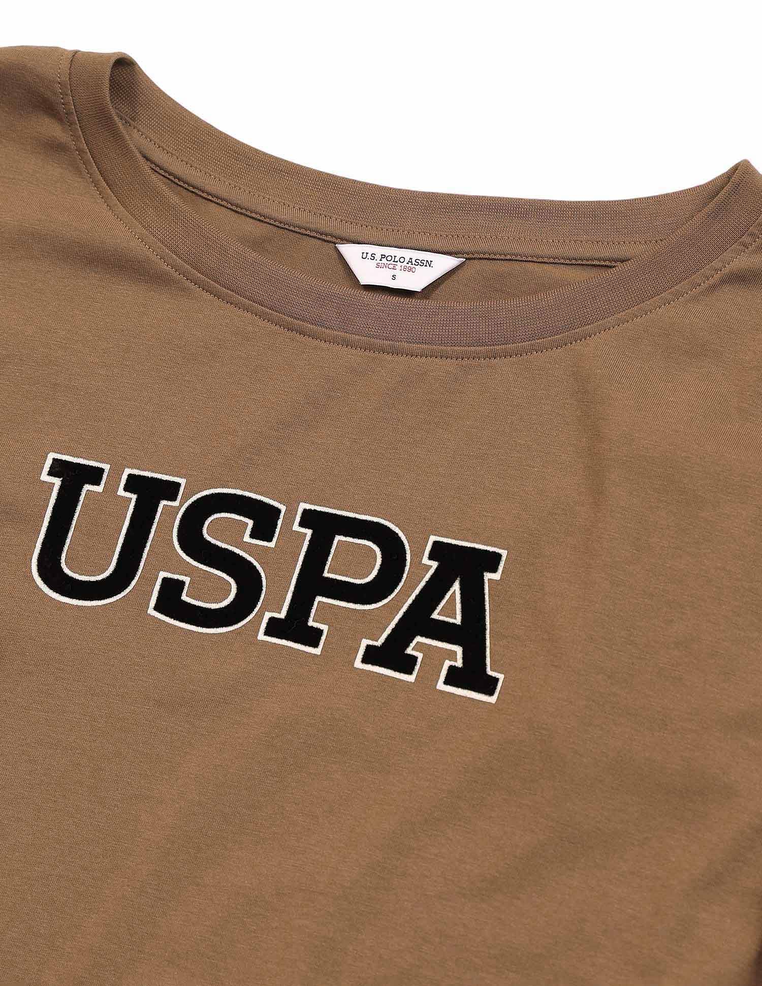 Crew Neck Drop Shoulder Full Sleeves Tshirt With Flock Print Brown - U.S. POLO ASSN. | Large