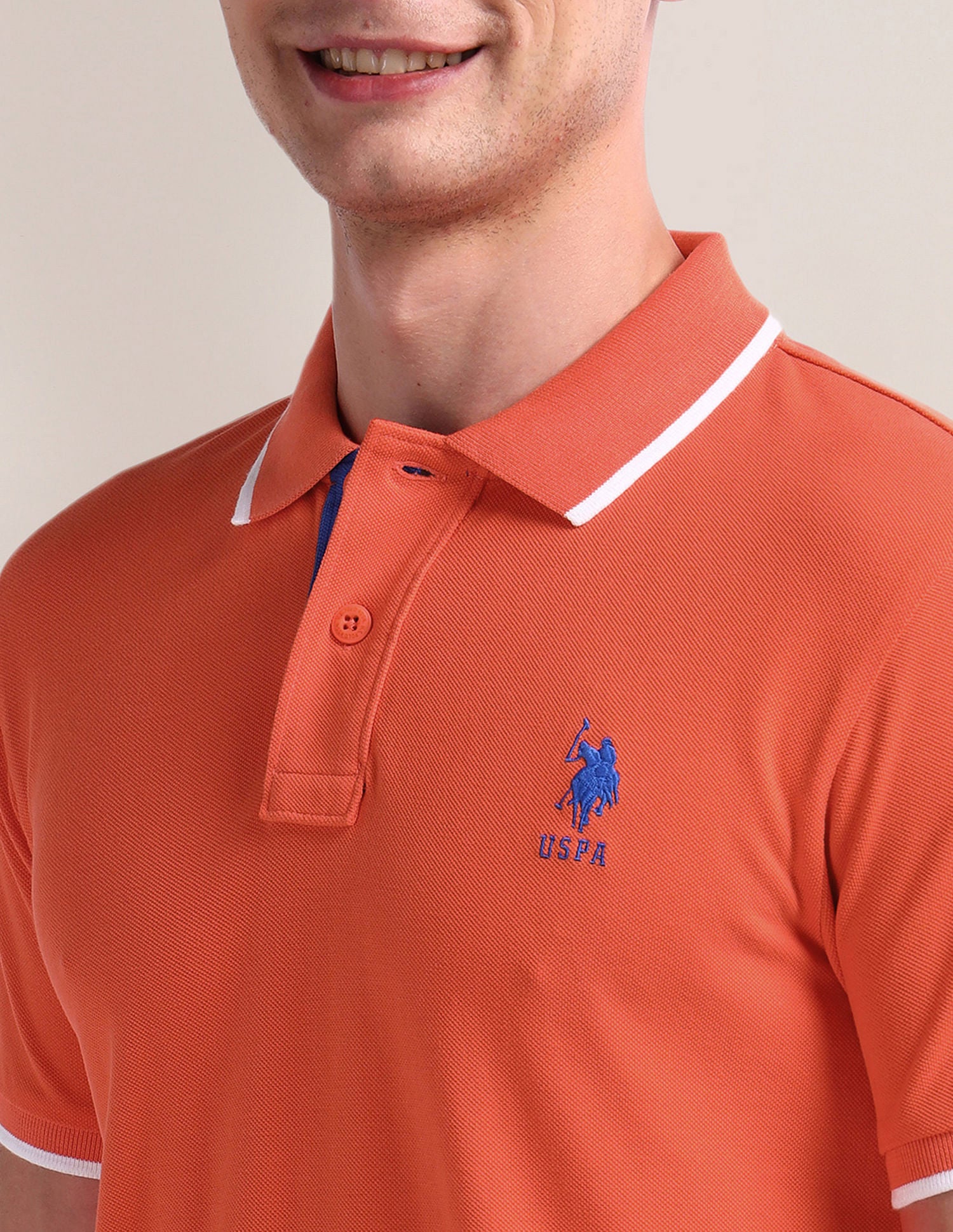 Tipped Collar Cotton Polo Shirt Orange - U.S. Polo Assn. India | Large