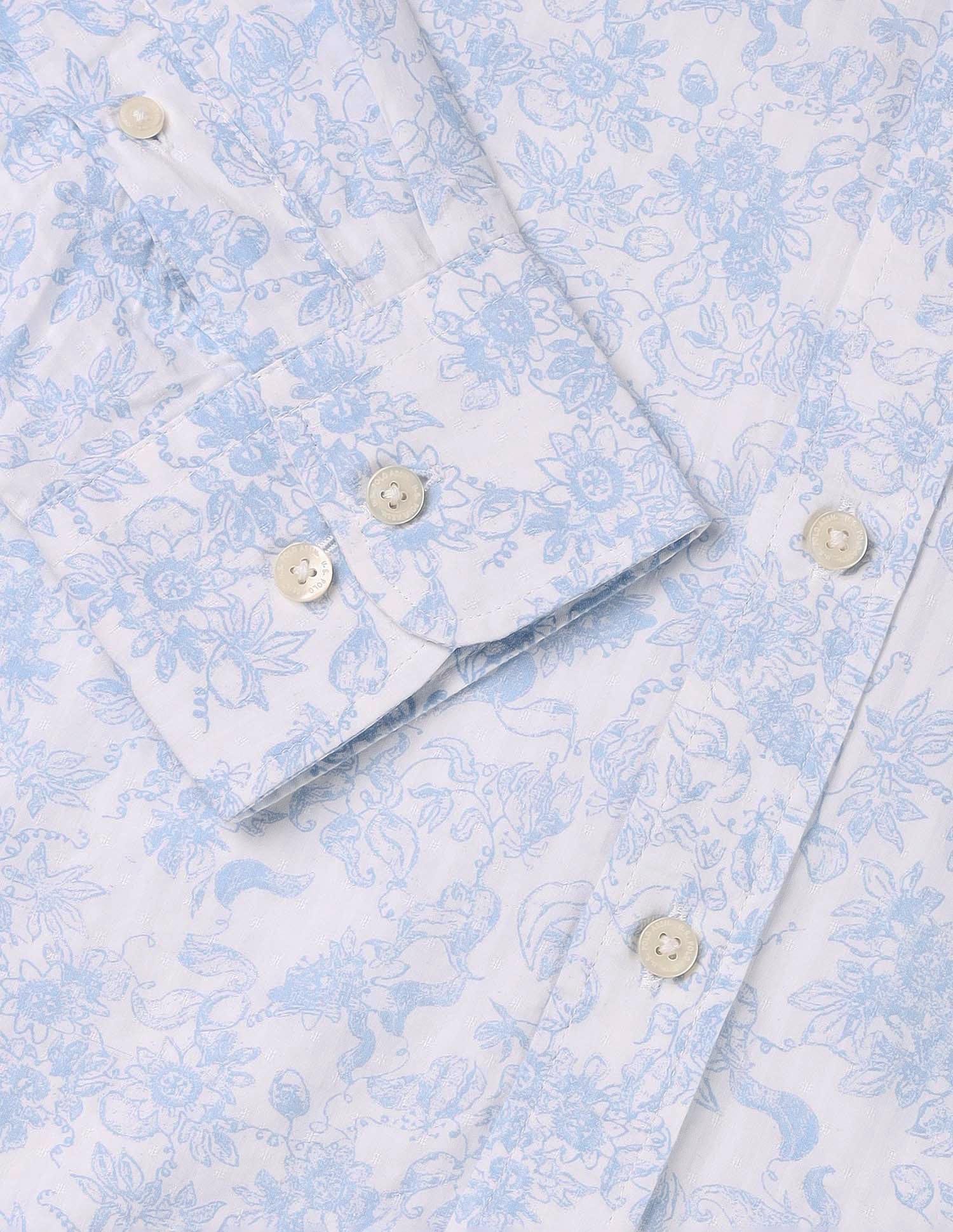 Floral Printed Tailored Fit Shirt Light Blue - U.S. Polo Assn. India | Large