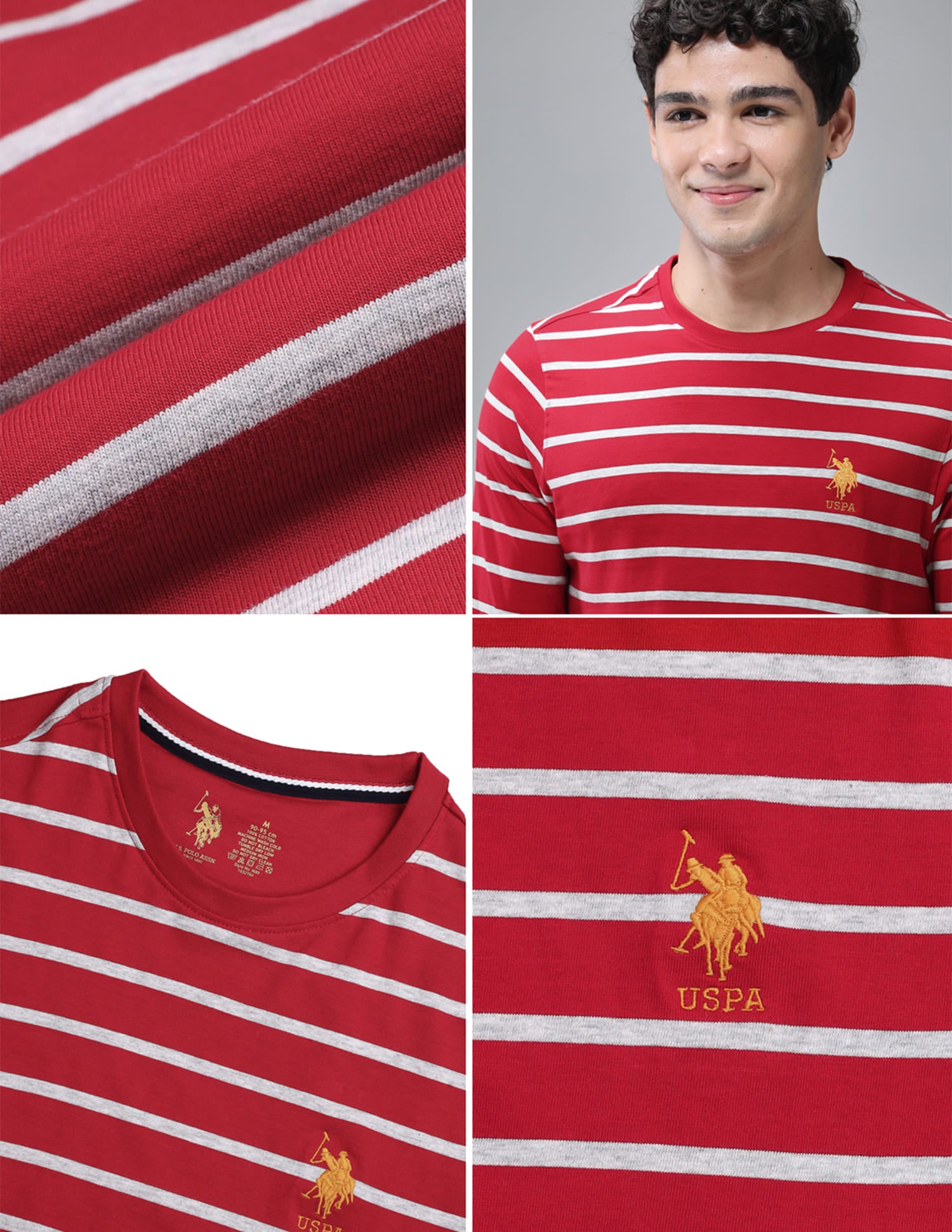 Comfort Fit Stripe Cotton I689 Lounge T-Shirt - Pack Of 1 Red - U.S. Polo Assn. India | Large