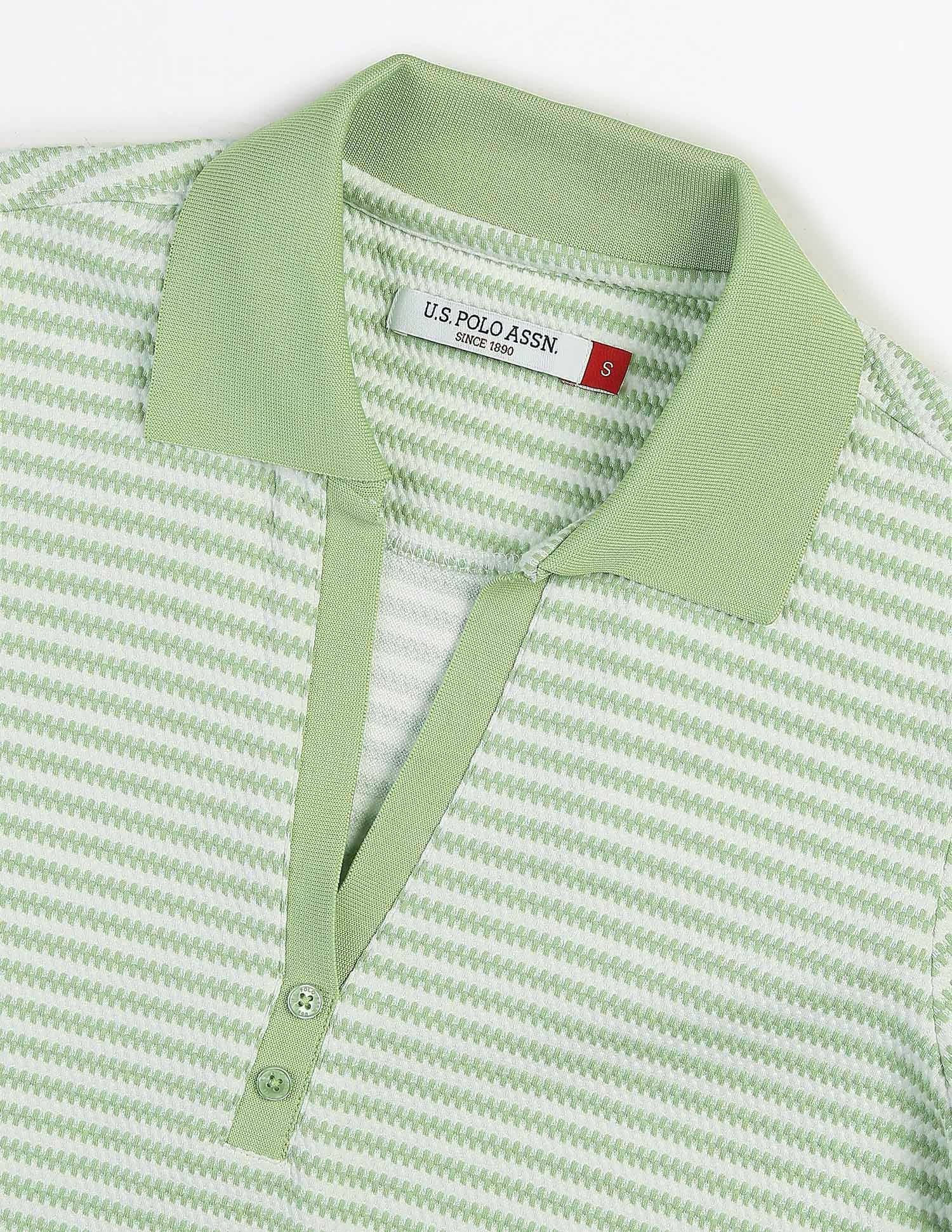 Textured Stripes Polo Shirt Green - U.S. Polo Assn. India | Large