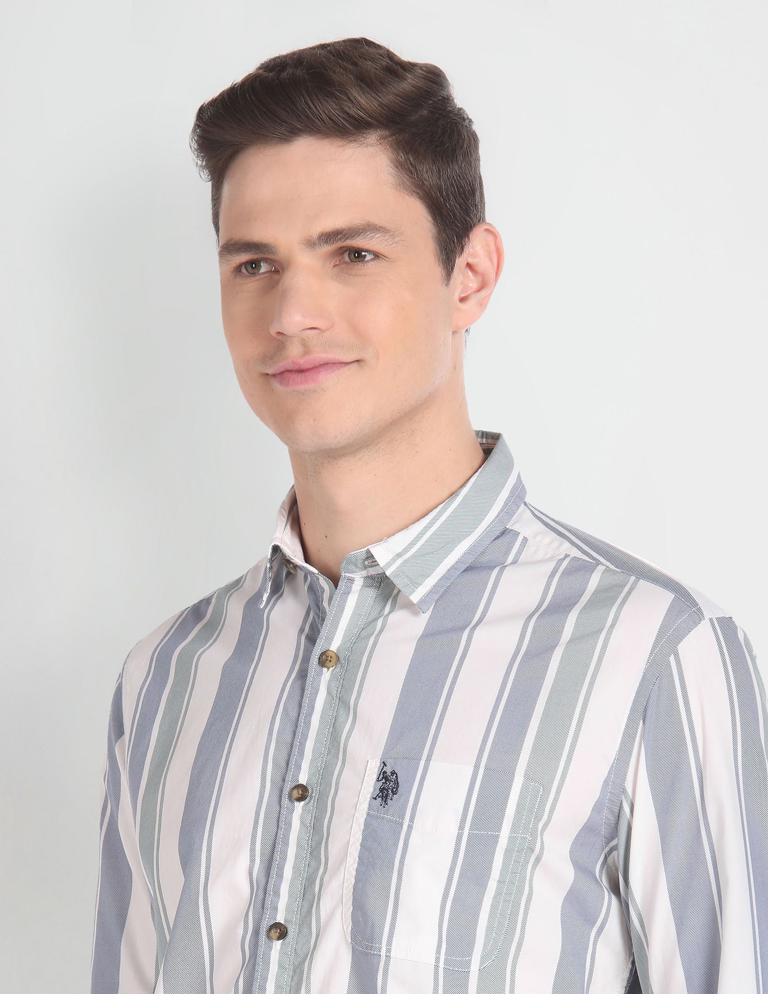 Vertical Stripe Cotton Shirt Ecru, Blue and Green - U.S. POLO ASSN. | Large