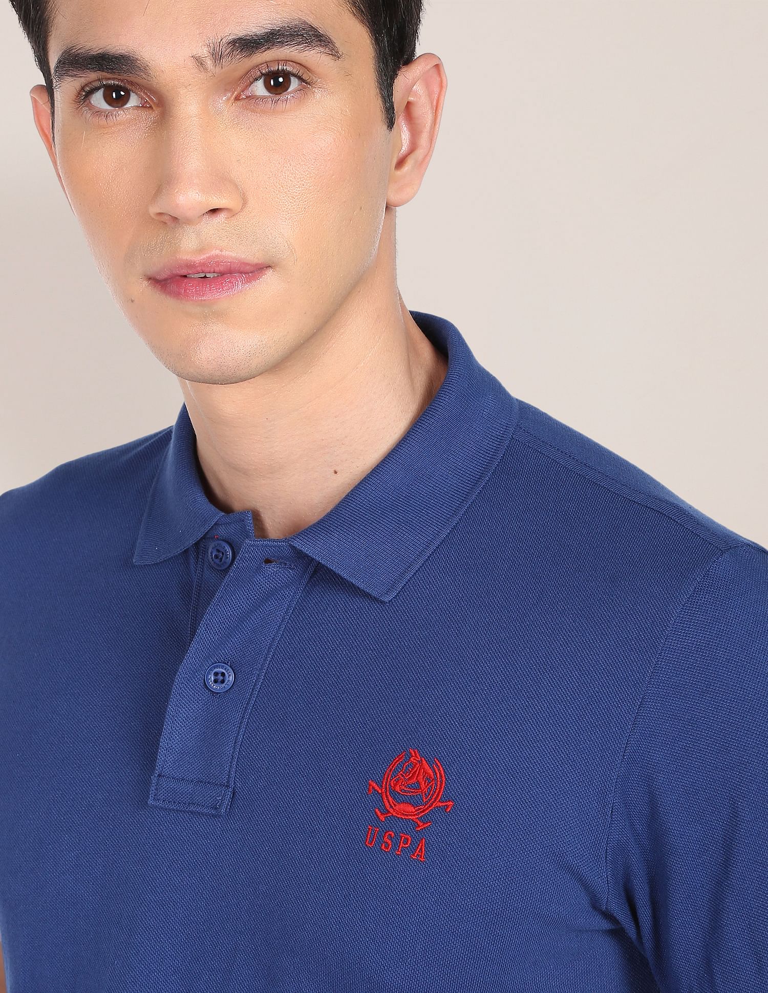 Solid Pique Knit Polo Shirt Dark Blue - U.S. POLO ASSN. | Large