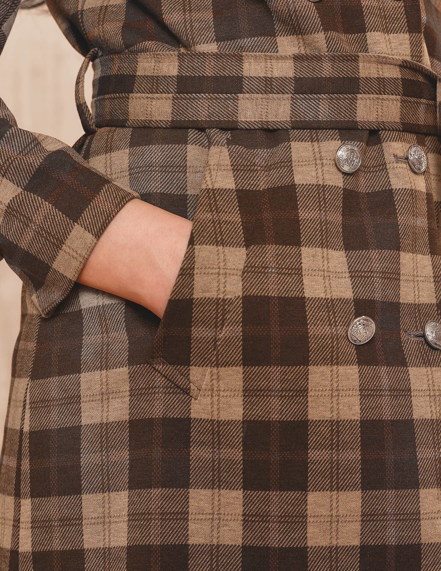 Checked Double Breasted Notch Lapel Trench Coat Brown - U.S. POLO ASSN. | Large