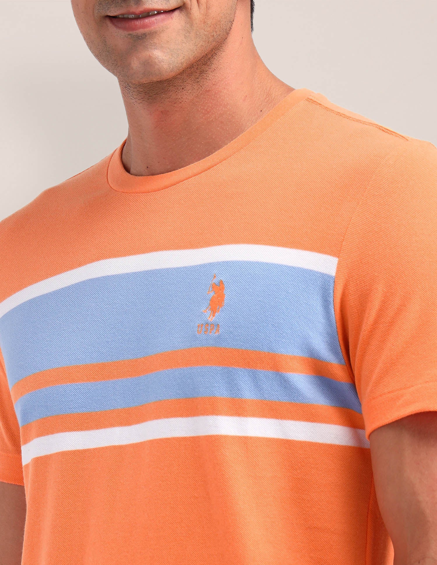 Horizontal Striped Slim Fit T-Shirt Orange - U.S. Polo Assn. India | Large