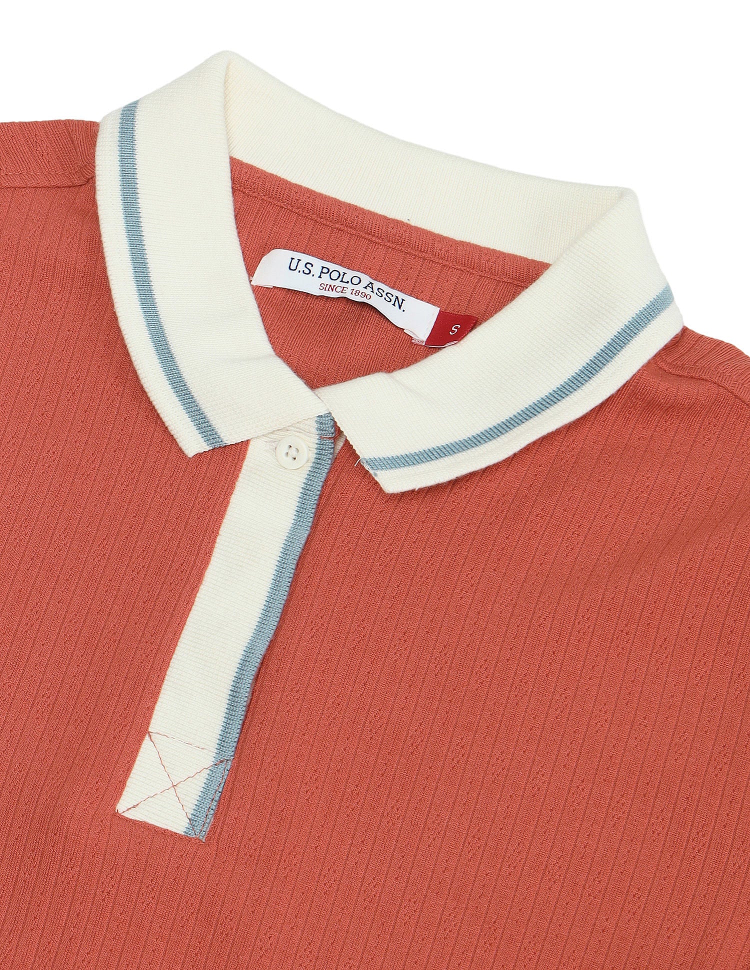 Textured Contrast Collar Polo Shirt Rust - U.S. POLO ASSN. | Large