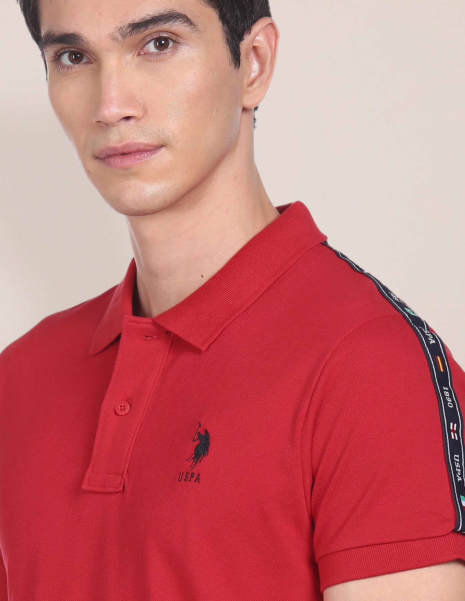 Brand Tape Solid Cotton Polo Shirt Red - U.S. Polo Assn. India | Large