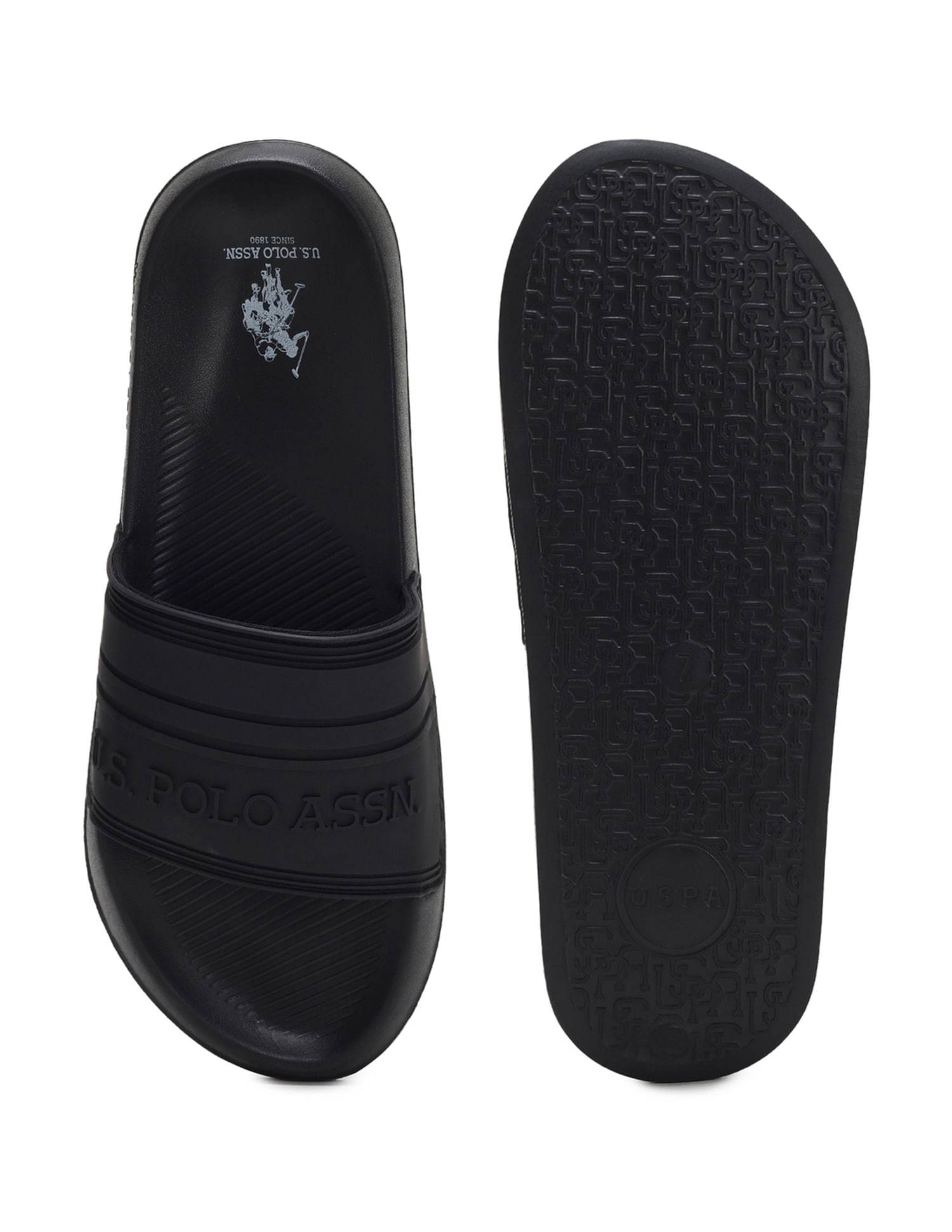 Men Embossed Logo Non-Skid Lightweight Nilsson Slides Black - U.S. Polo Assn. India | Large