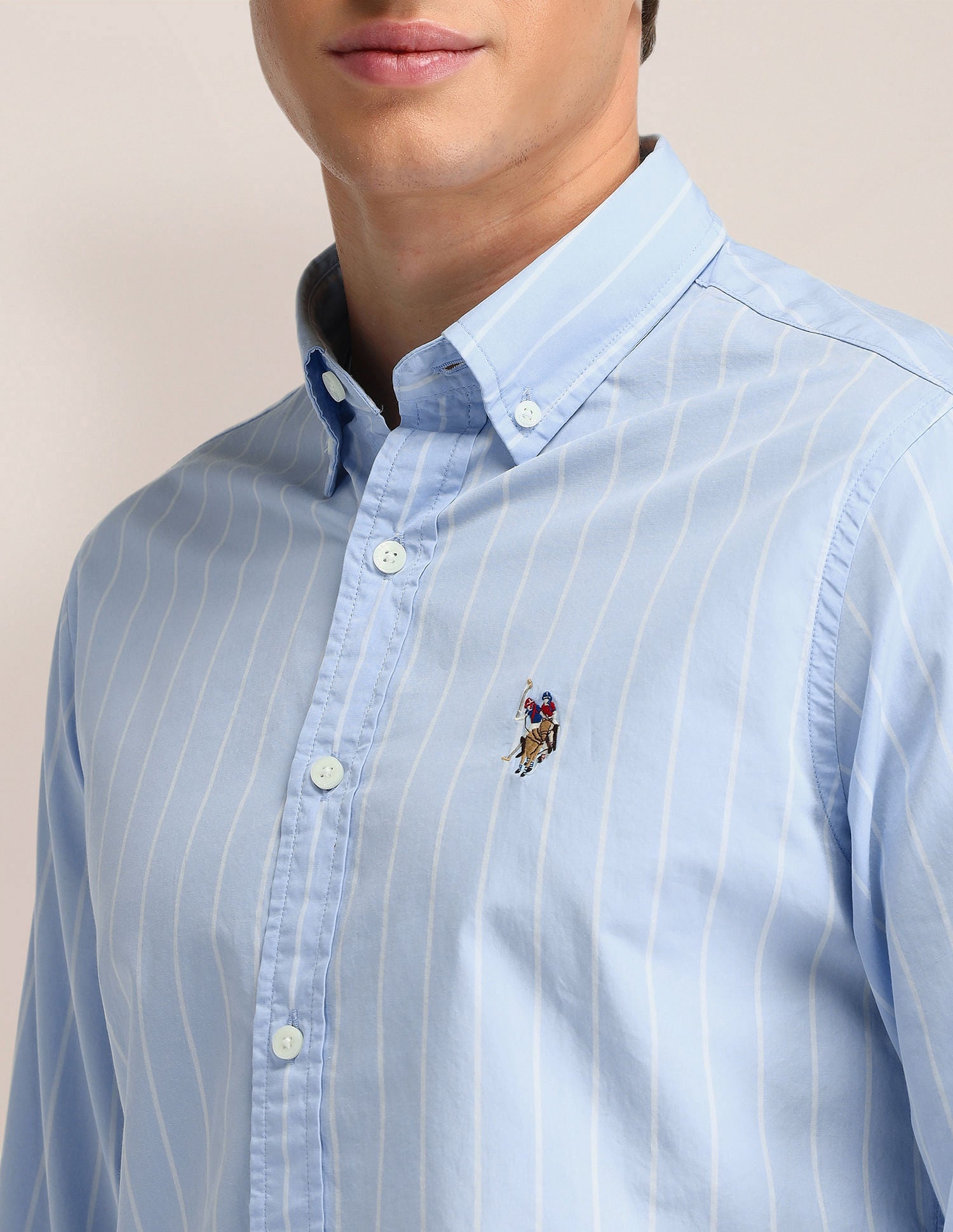 Vertical Striped Oxford Weave Shirt Light Blue - U.S. POLO ASSN. | Large