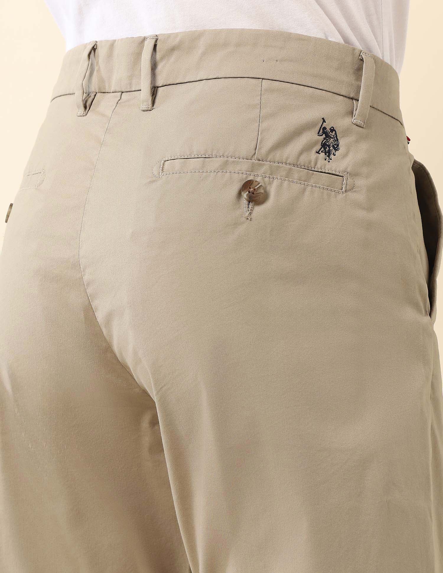 Riley Straight Fit Satin Trousers Dark Khaki - U.S. Polo Assn. India | Large
