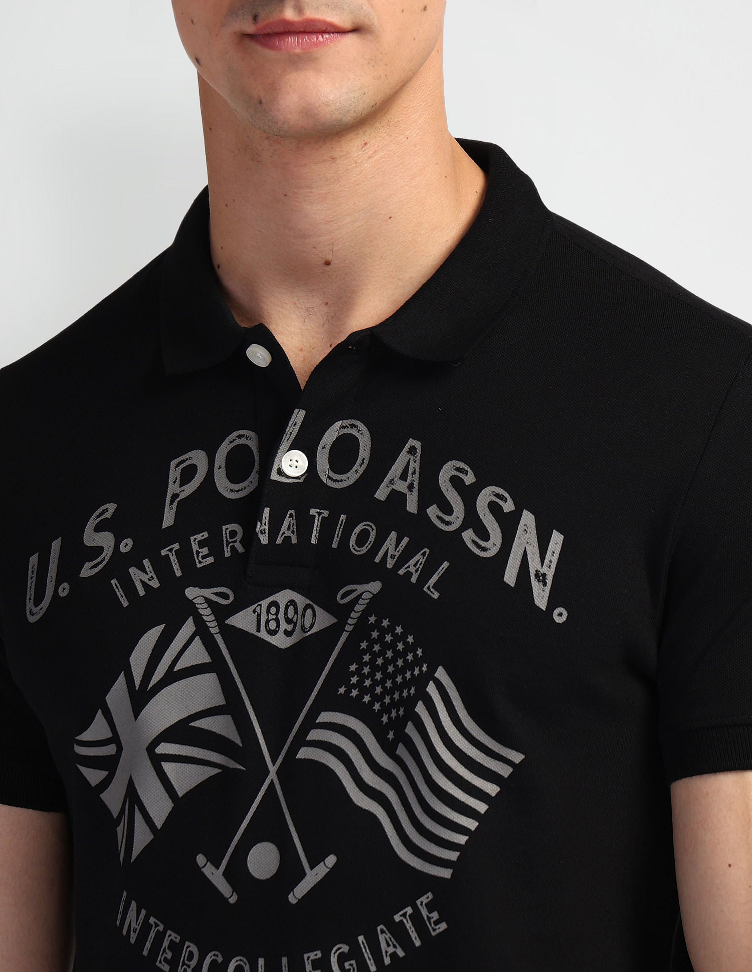 Brand Print Muscle Fit Polo Shirt Black - U.S. Polo Assn. India | Large