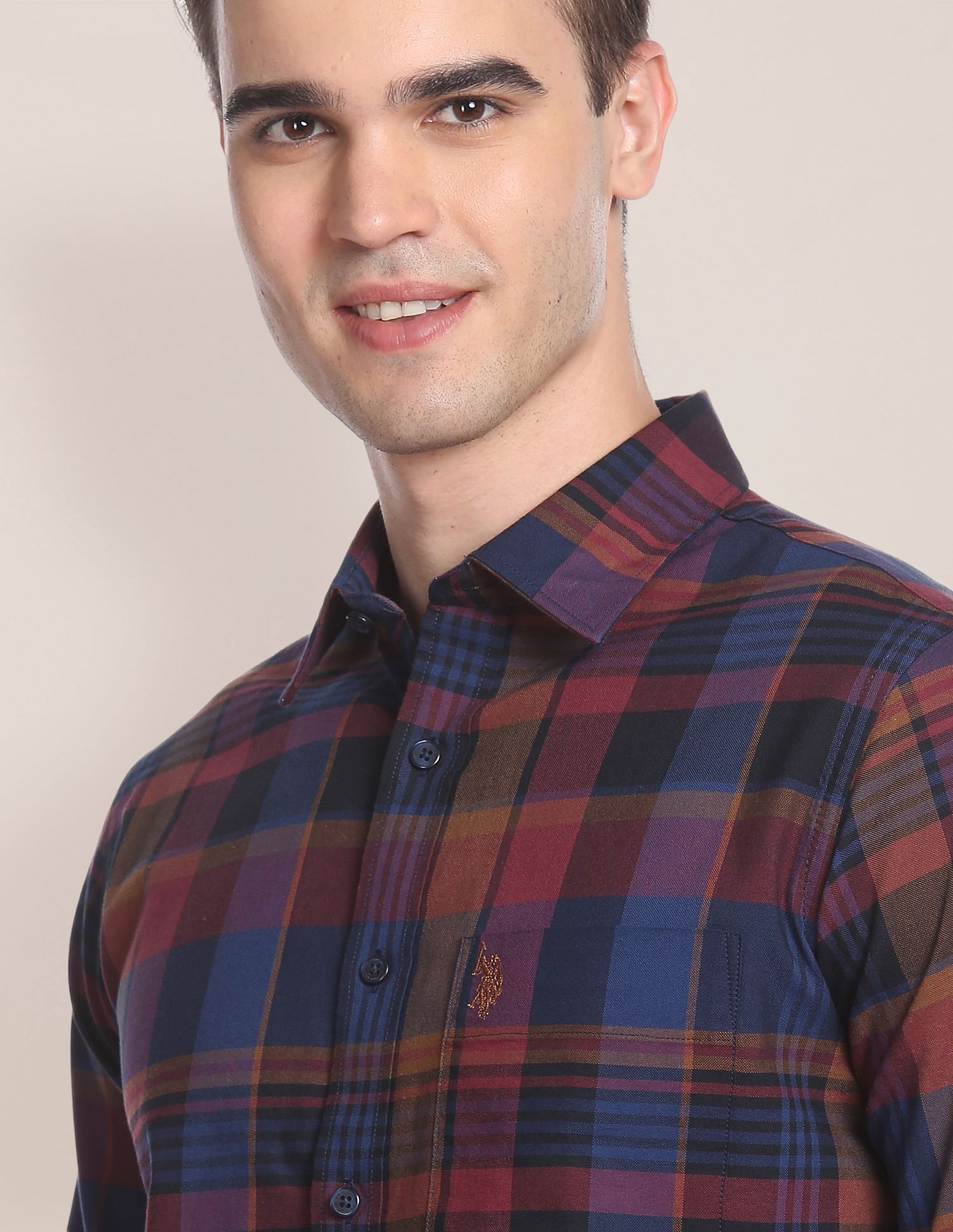 Oxford Check Cotton Casual Shirt Wine - U.S. Polo Assn. India | Large