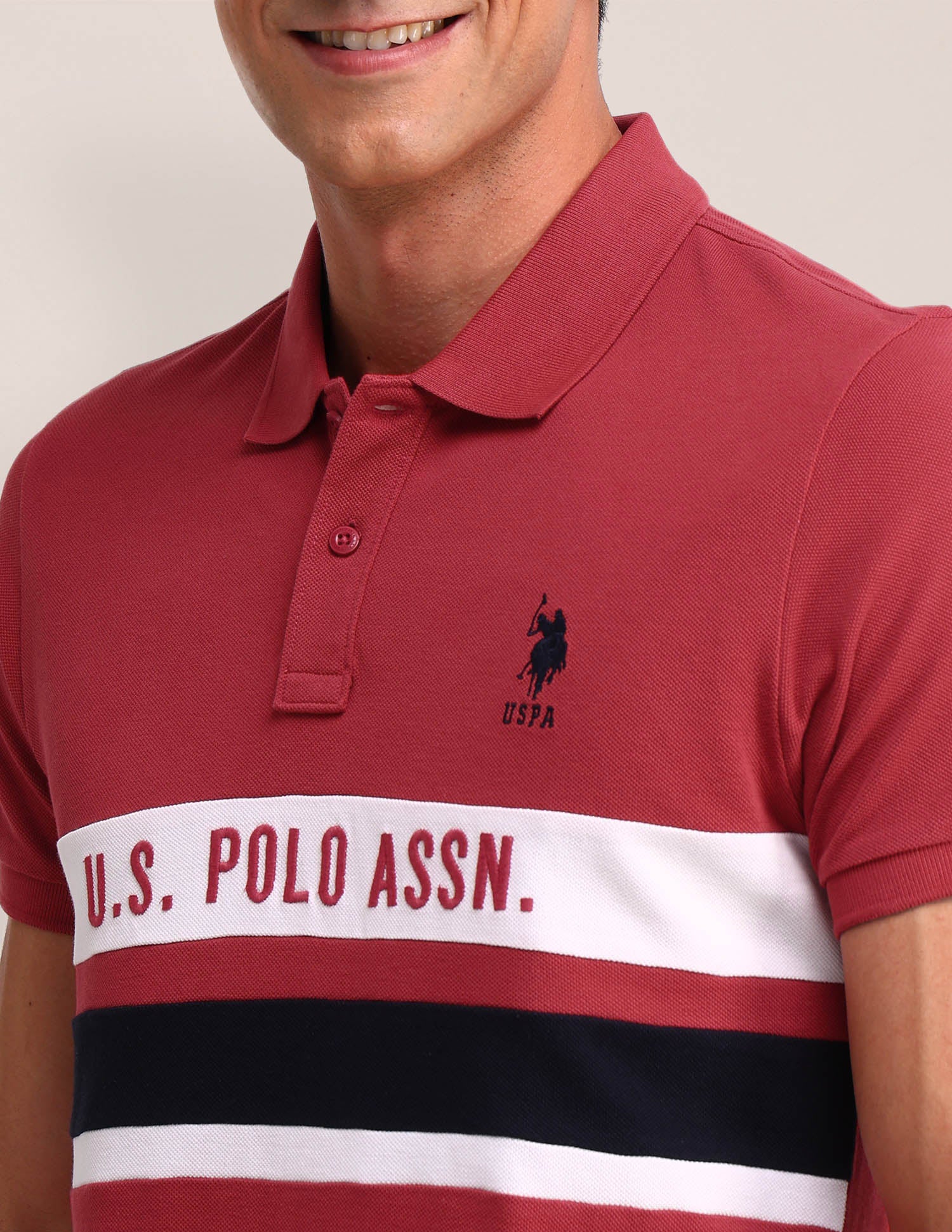 Horizontal Striped Cotton Polo Shirt Red - U.S. Polo Assn. India | Large