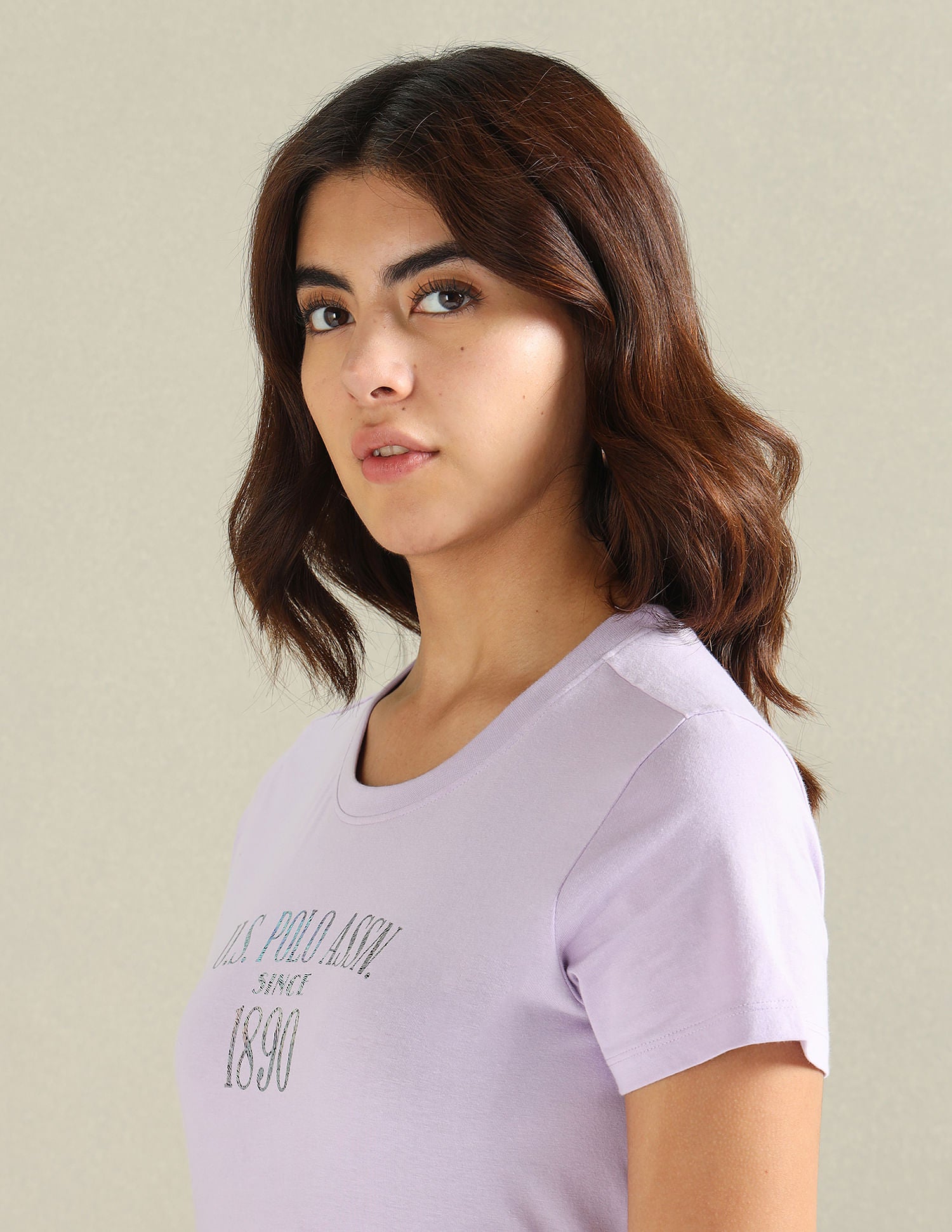 Metallic Logo Pure Cotton T-Shirt Lavender - U.S. POLO ASSN. | Large