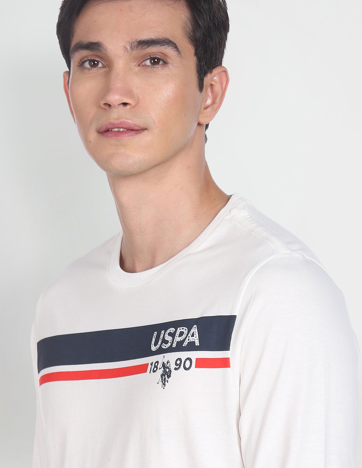 Long Sleeve Brand Stripe Cotton T-Shirt White - U.S. Polo Assn. India | Large
