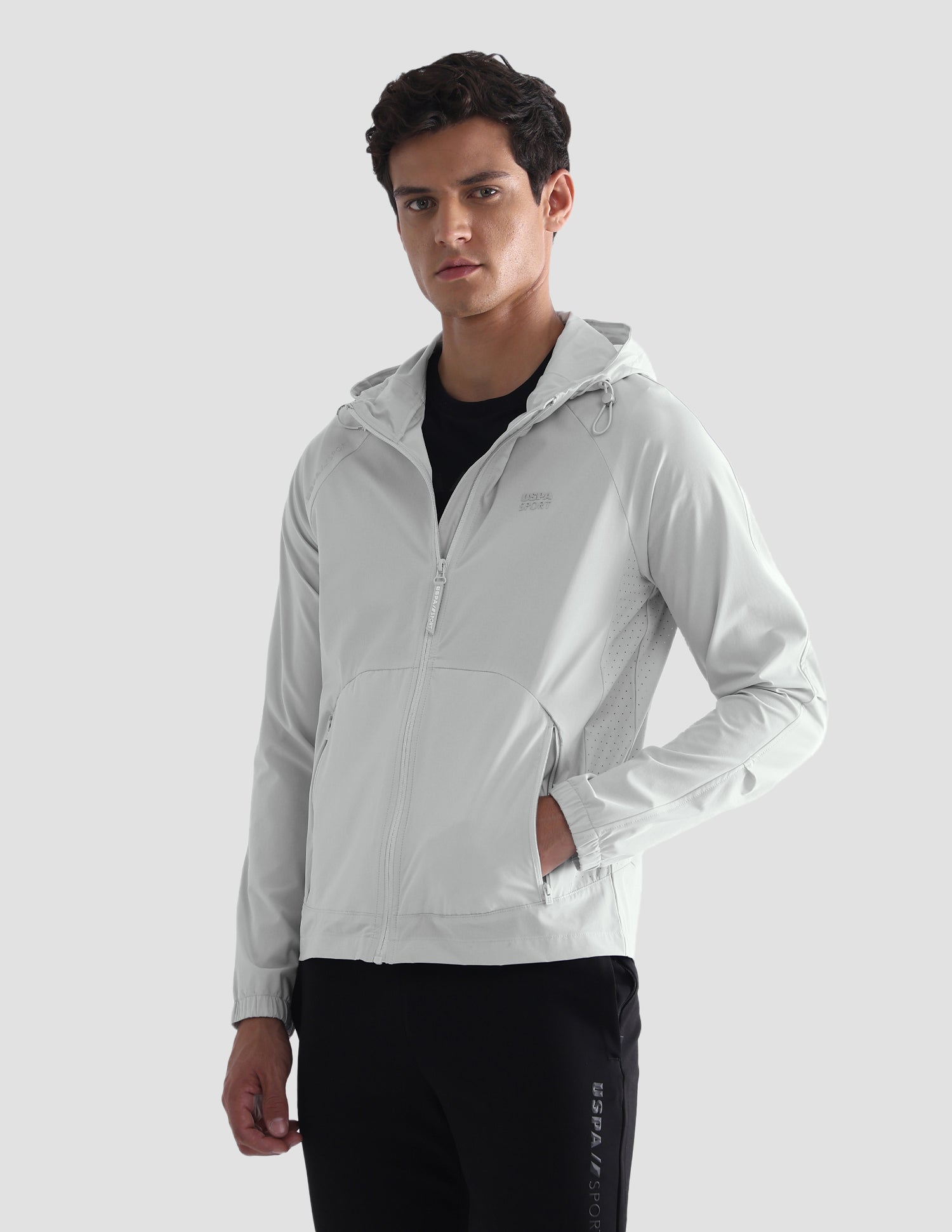 Solid Hooded Active Jacket Grey - U.S. Polo Assn. India | Large