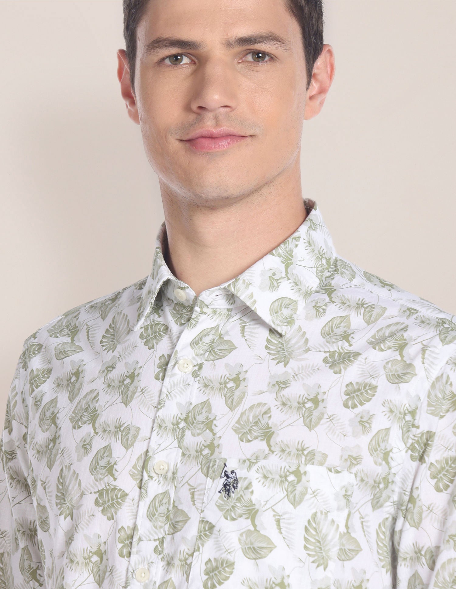 Tropical Print Cotton Shirt Olive - U.S. Polo Assn. India | Large
