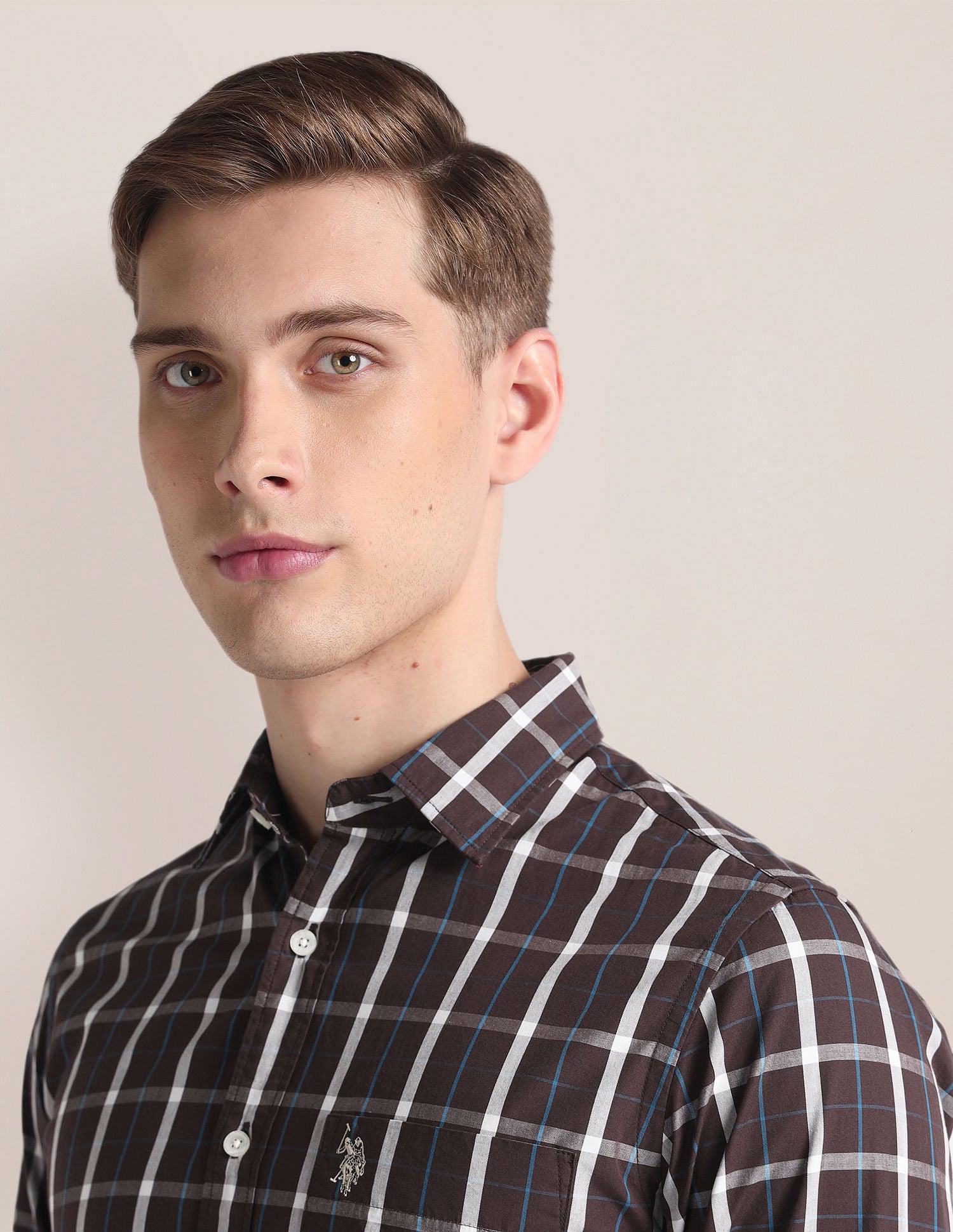 Grid Tattersall Check Cotton Shirt Dark Brown - U.S. Polo Assn. India | Large