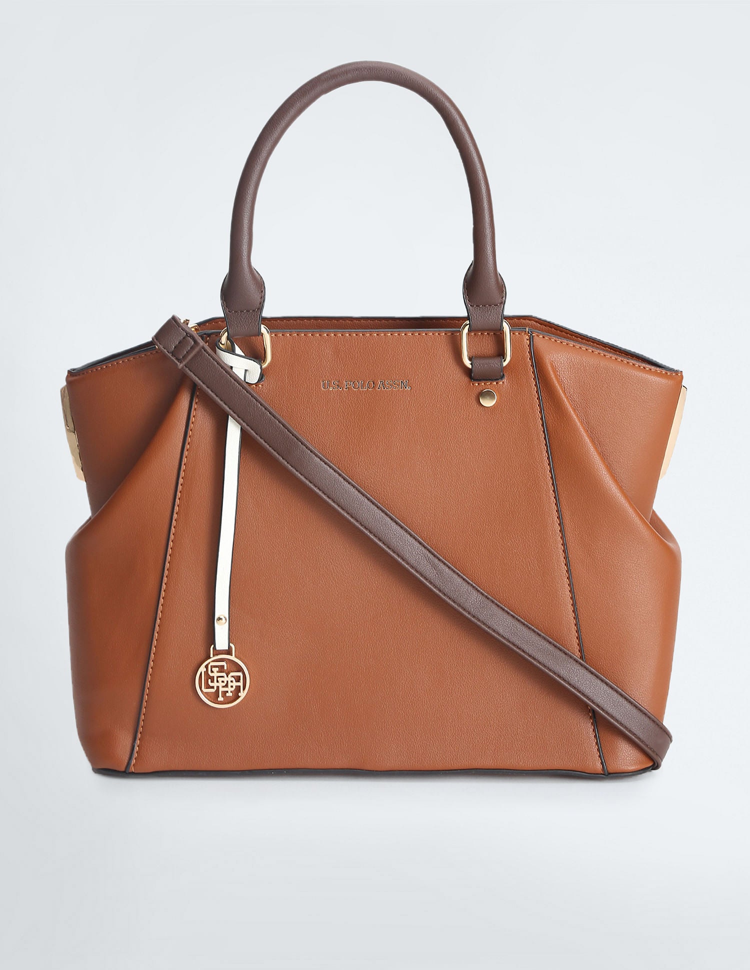 Detachable Strap Structured Handbag Tan - U.S. POLO ASSN. | Large