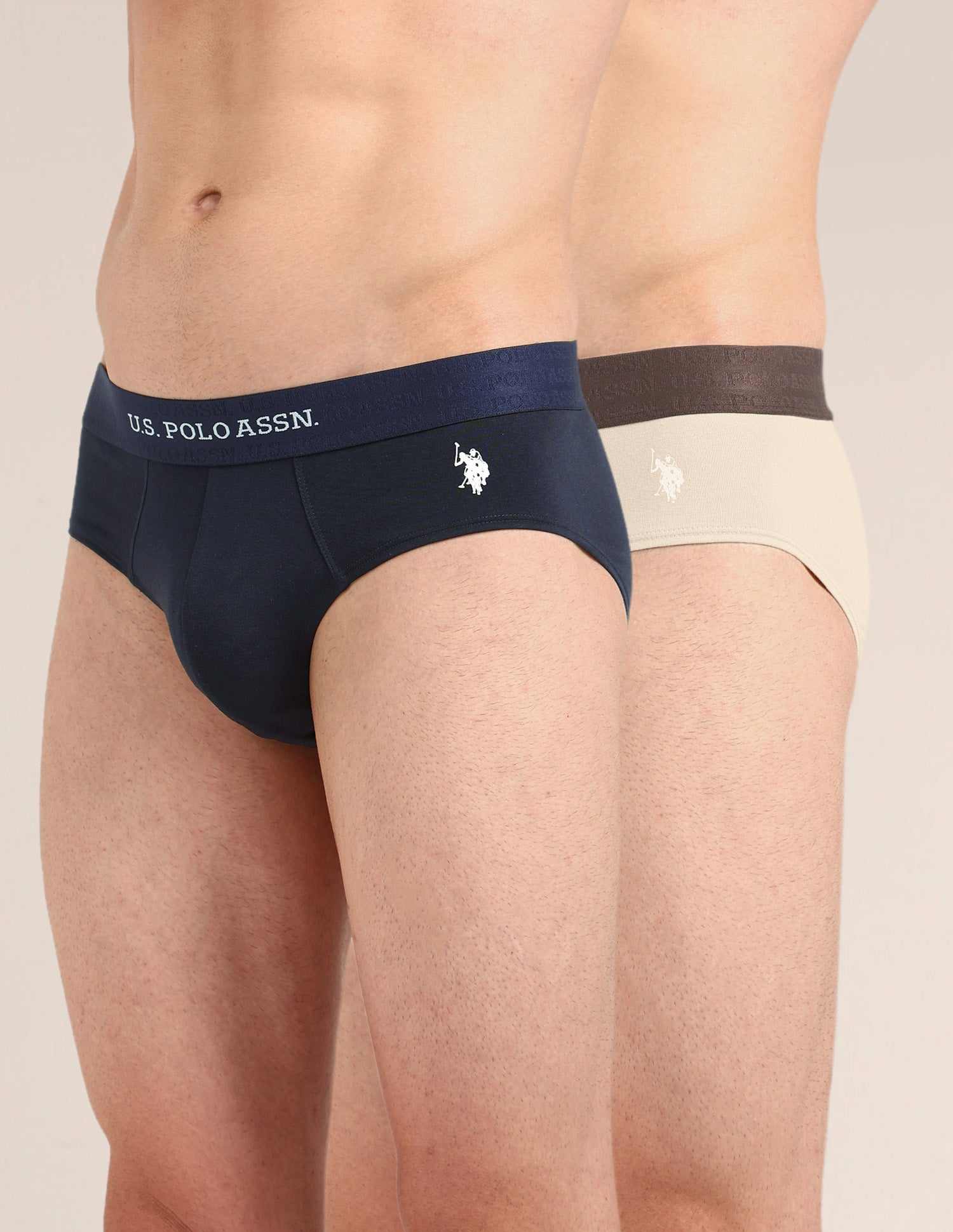 Antibacterial Dual Layered OEB21 Brief - Pack Of 2 Oatmeal /Navy - U.S. Polo Assn. India | Large