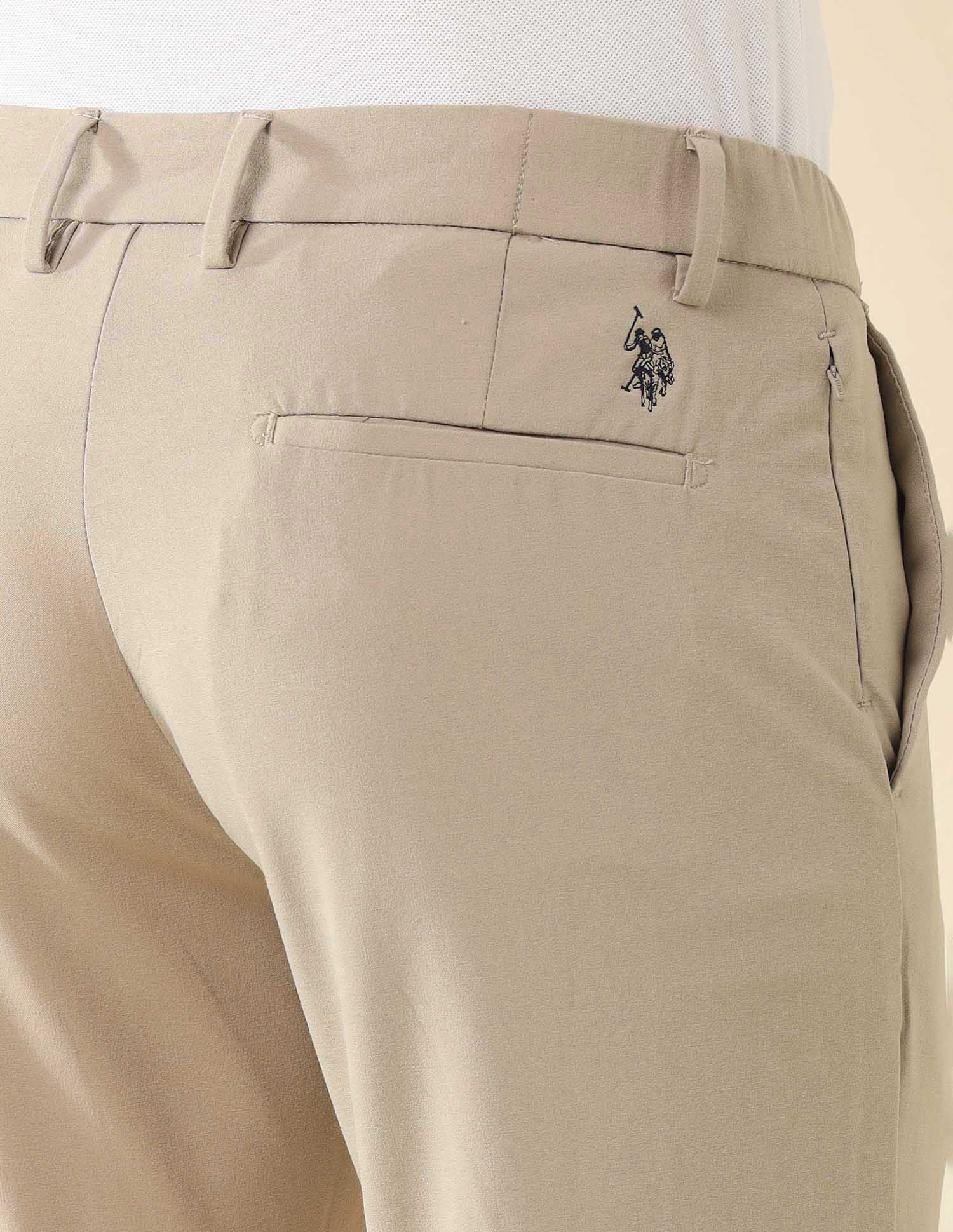 Austin Slim Fit Solid Trousers Beige - U.S. Polo Assn. India | Large