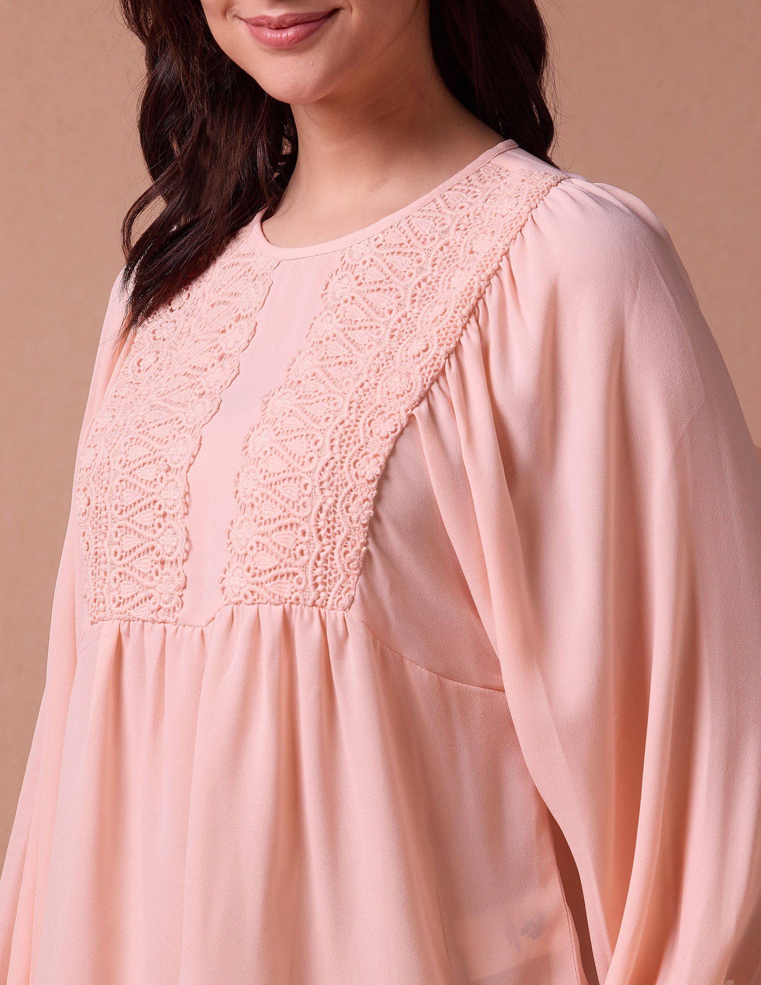 Loose Fit Lace Yoke Top Peach - U.S. POLO ASSN. | Large