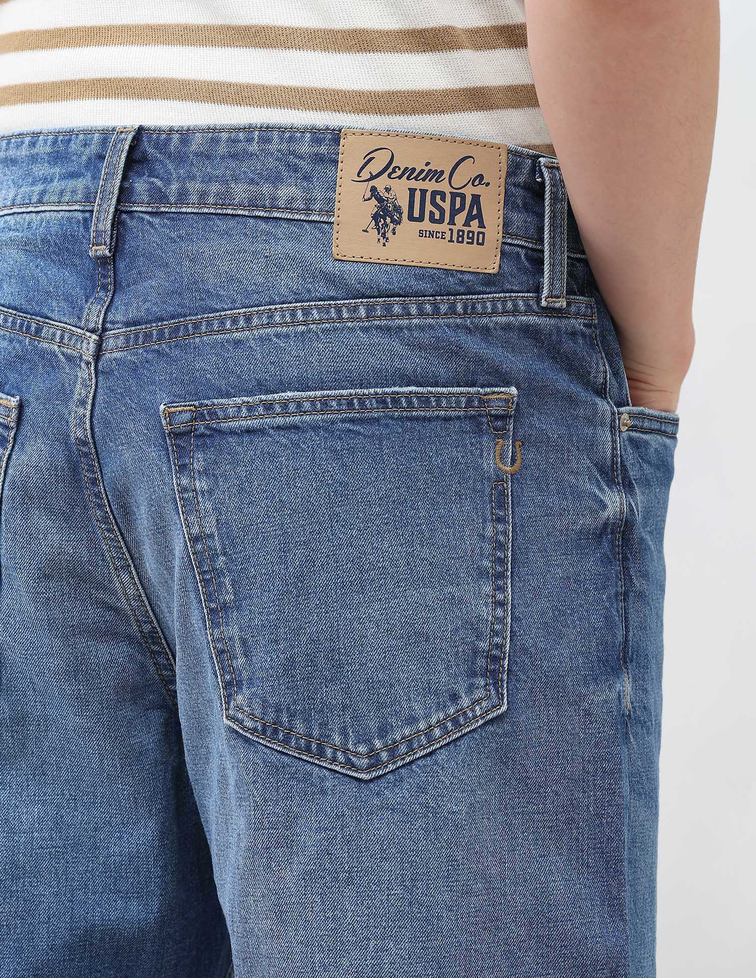 Logan Loose Straight Fit Blue Distressed Jeans Mid Blue - U.S. Polo Assn. India | Large