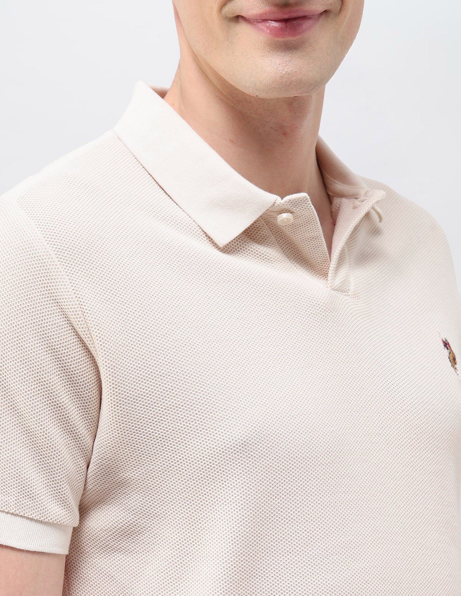Textured Muscle Fit Polo Shirt Ecru - U.S. Polo Assn. India | Large