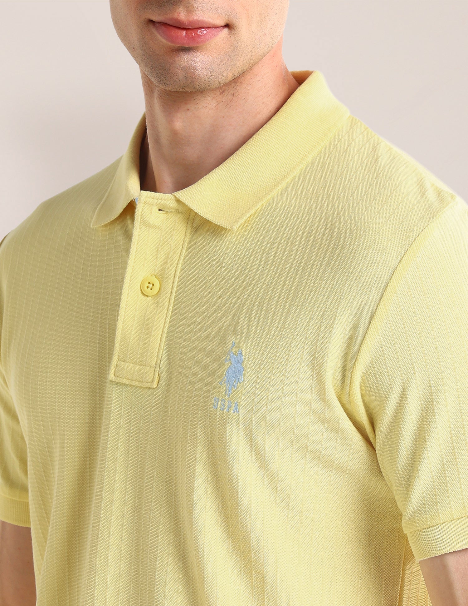 Textured Slim Fit Polo Shirt Light Yellow - U.S. Polo Assn. India | Large