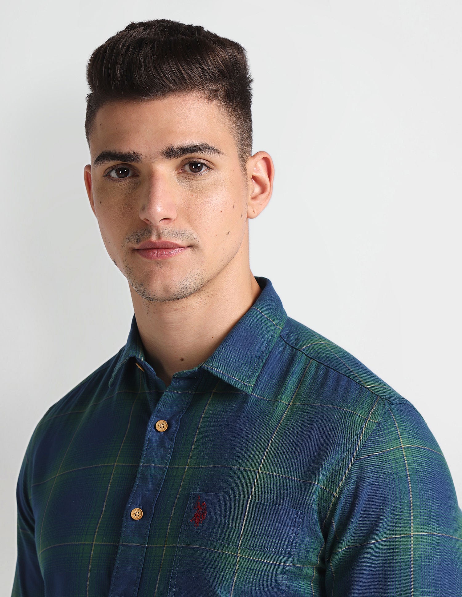 Tartan Check Twill Shirt Blue and Green - U.S. Polo Assn. India | Large