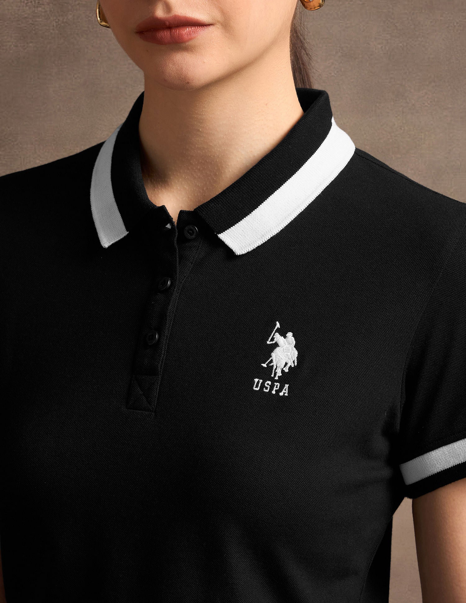 Broad Tipped Collar Solid Polo Shirt Black - U.S. POLO ASSN. | Large