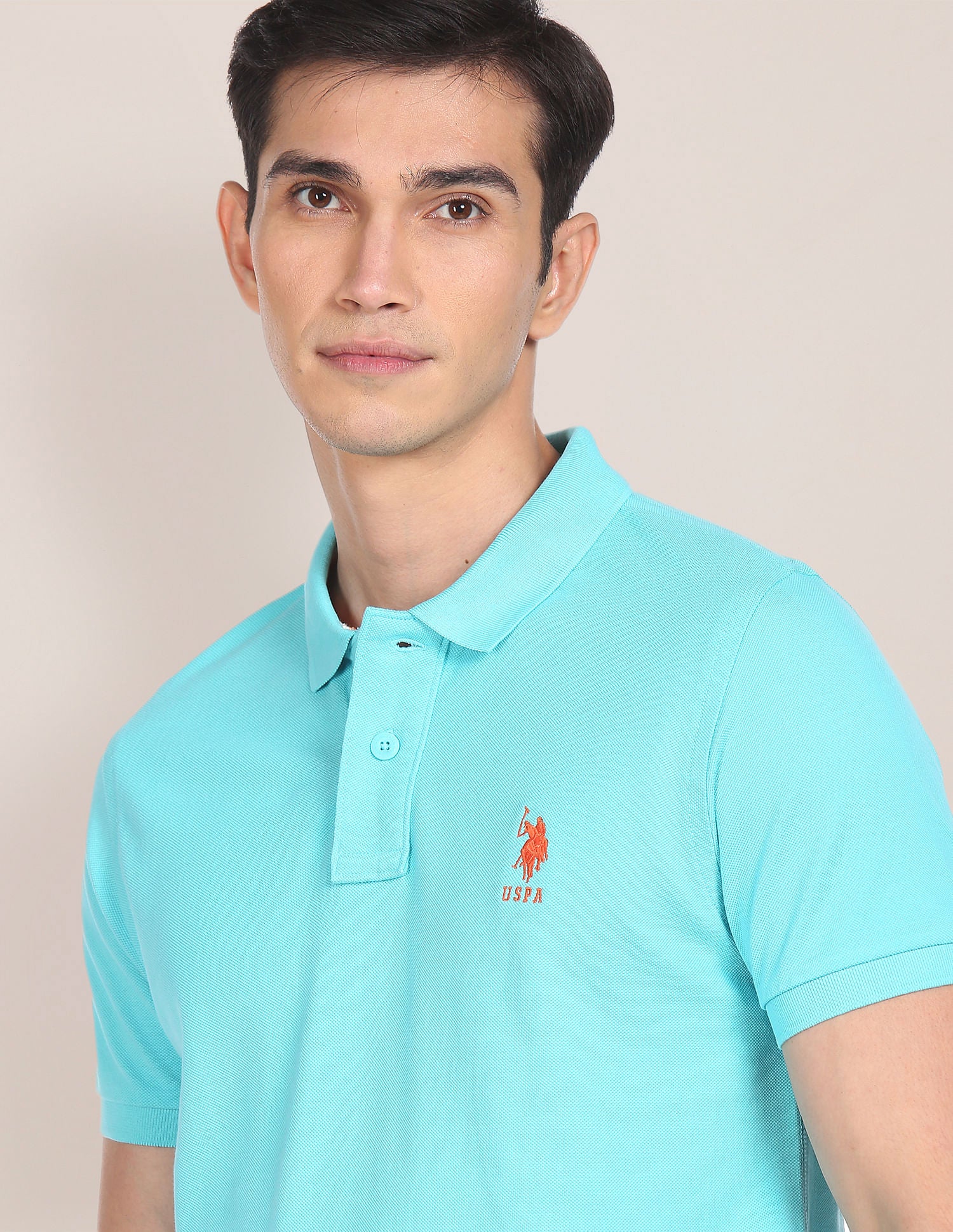 Ribbed Collar Solid Polo Shirt Aqua - U.S. POLO ASSN. | Large